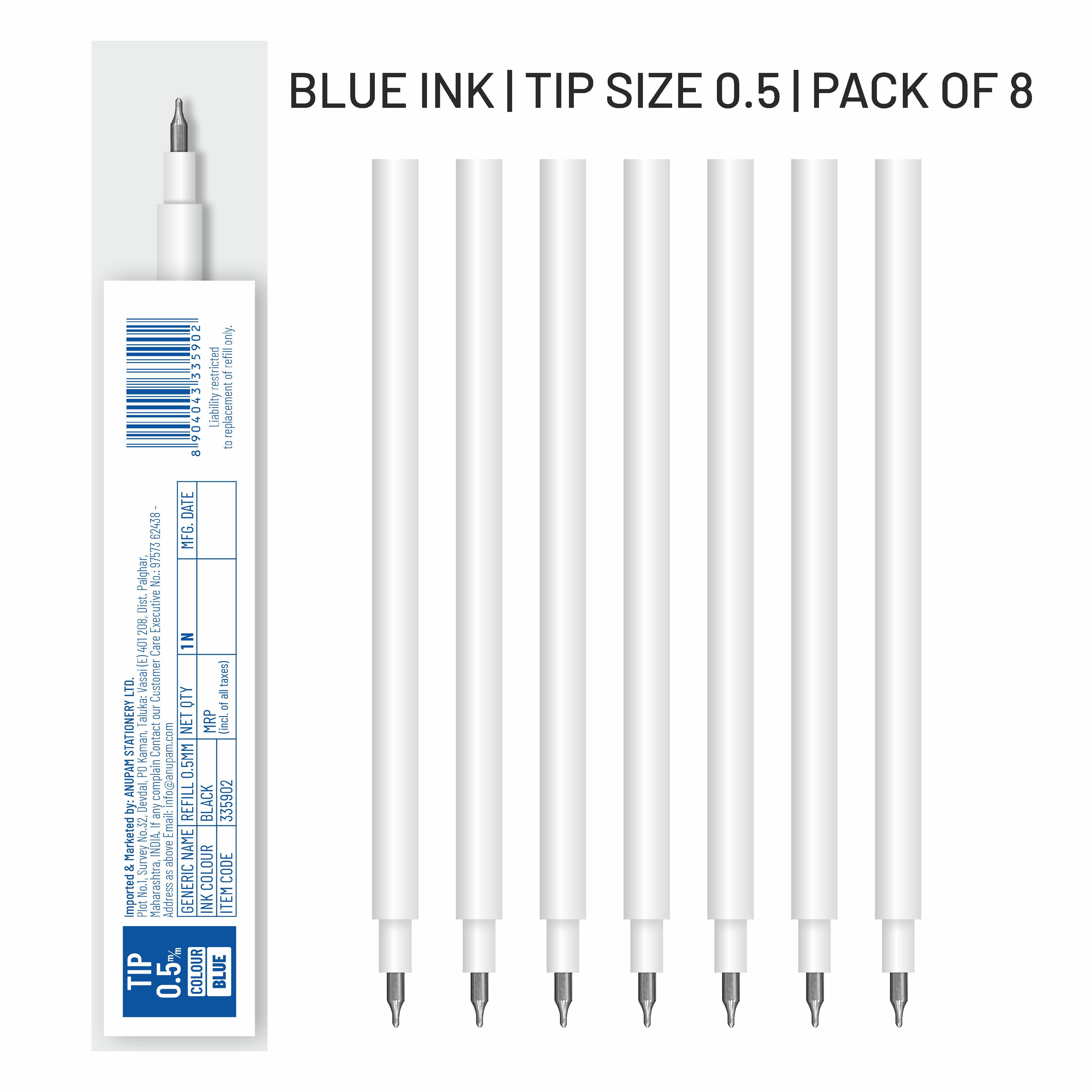 Anupam Roller Gel Refill  | Waterproof Smooth Quick-Dry Dark Ink | Replacement Refill for Sylent & Snapy Pen | Perfect for Journaling, Note-Taking | (Pack )
