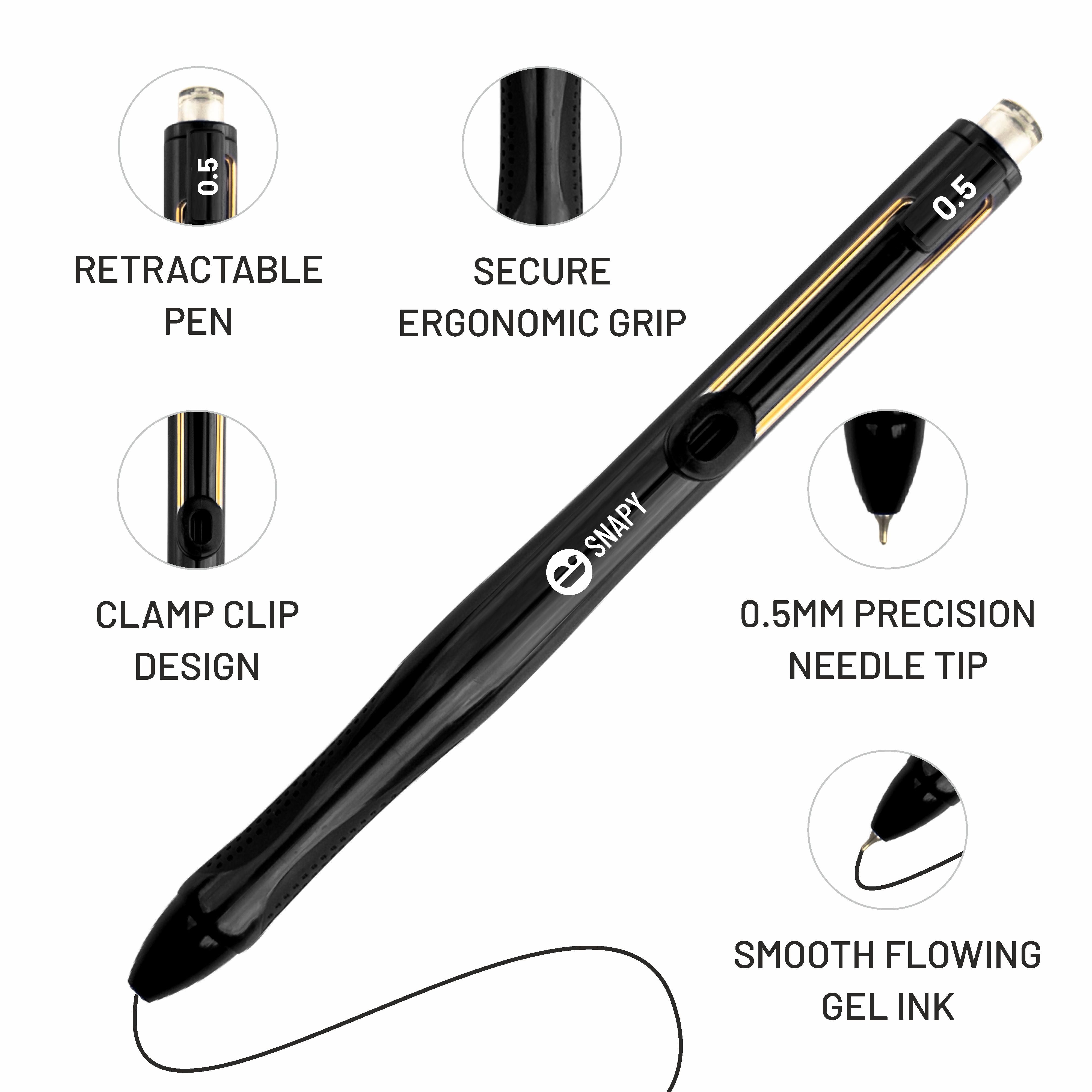 Anupam Snapy Gel Pens, Waterproof Quick Dry Ink, 0.5mm Fine Point Retractable Smooth Writing Pens for Journaling, Writing Gel Pen