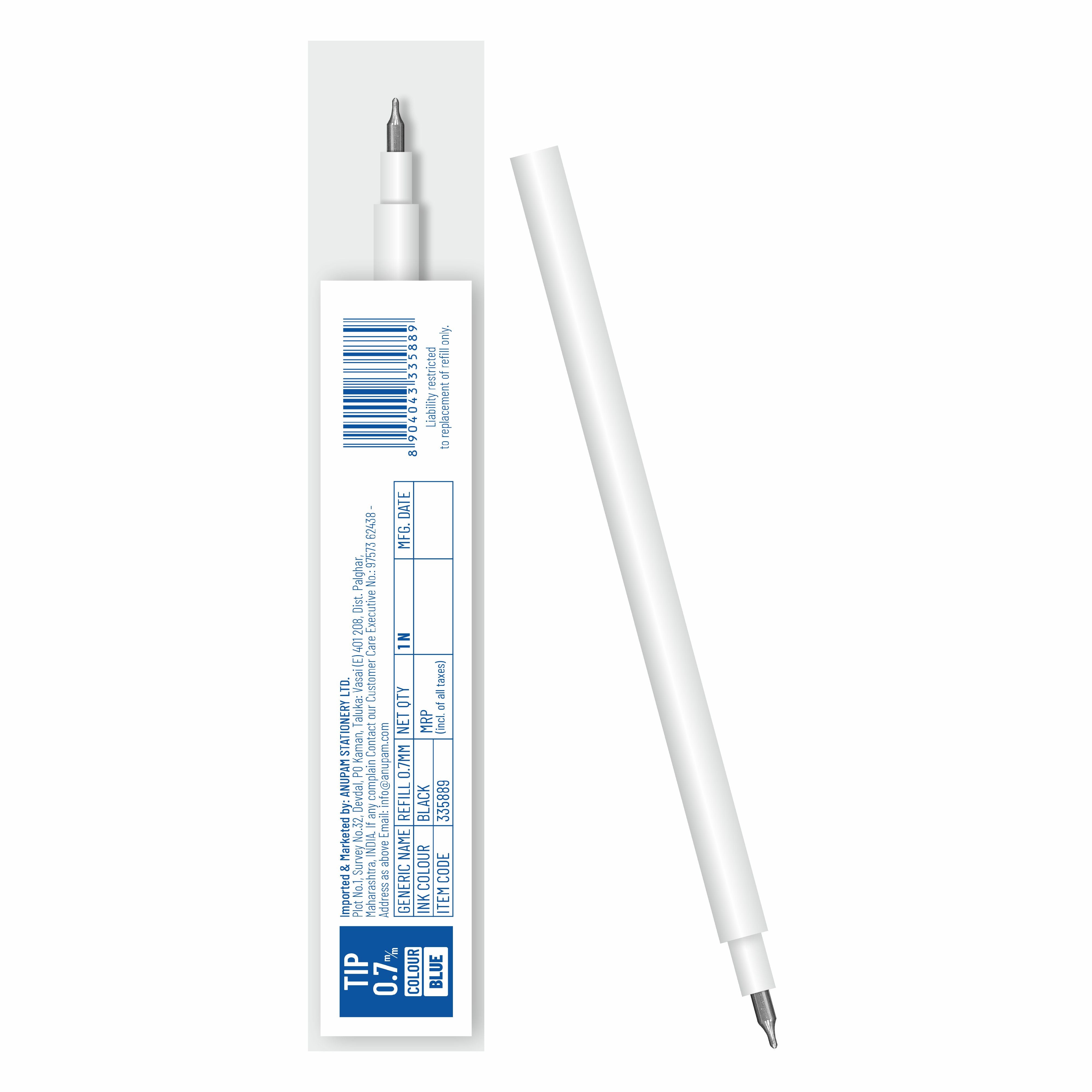 Anupam Roller Gel Refill  | Waterproof Smooth Quick-Dry Dark Ink | Replacement Refill for Sylent & Snapy Pen | Perfect for Journaling, Note-Taking | (Pack )
