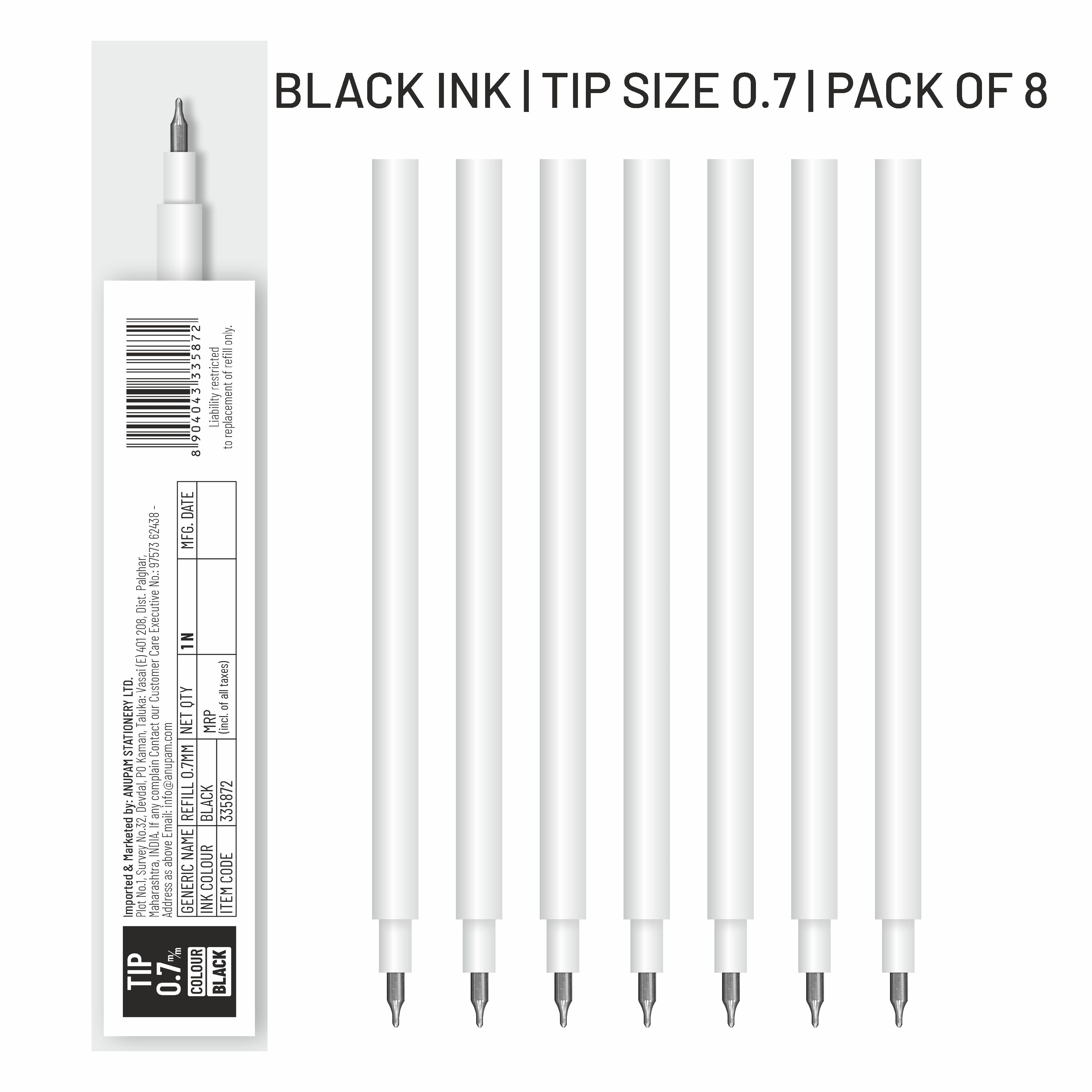 Anupam Roller Gel Refill  | Waterproof Smooth Quick-Dry Dark Ink | Replacement Refill for Sylent & Snapy Pen | Perfect for Journaling, Note-Taking | (Pack )