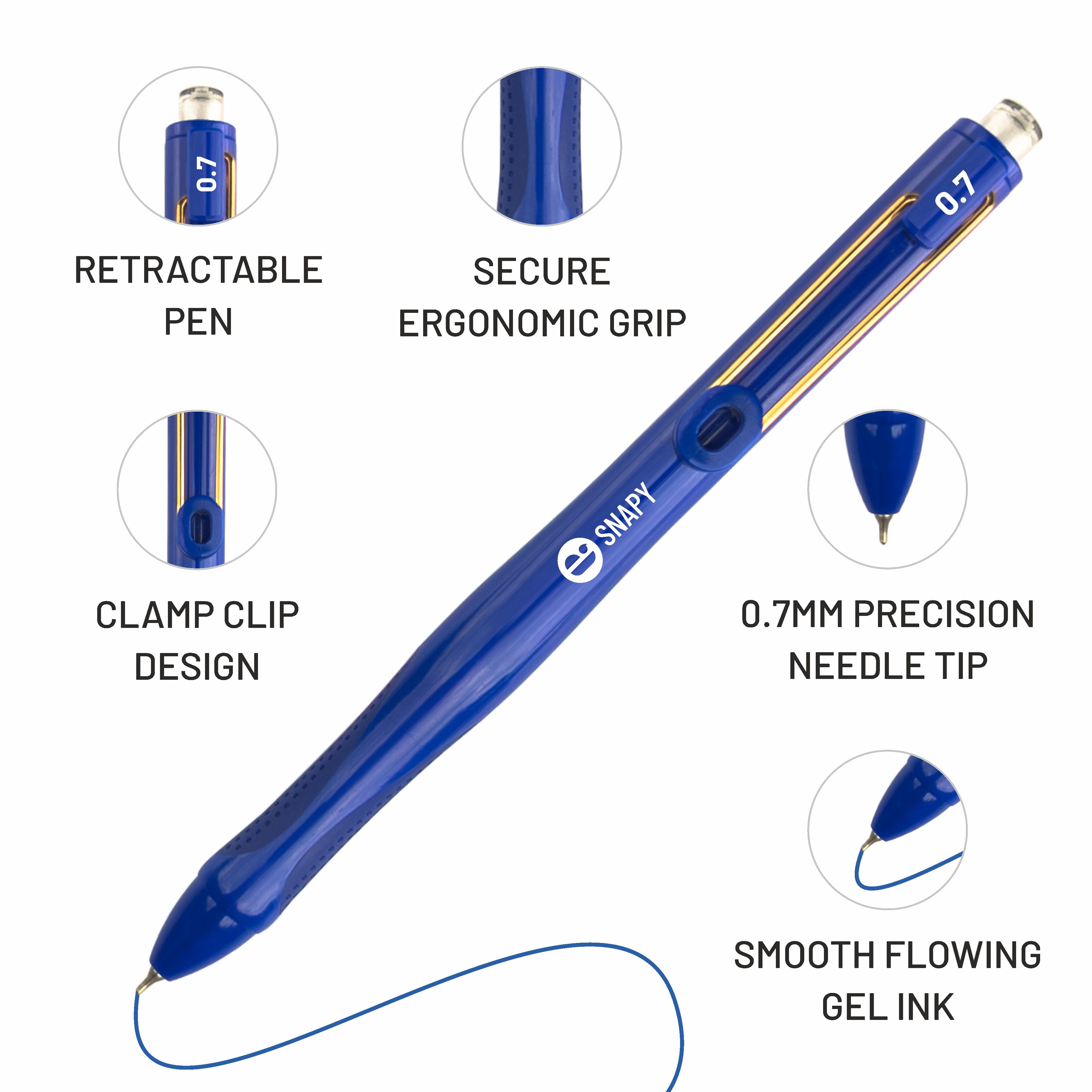 Anupam Snapy Gel Pens, Waterproof Quick Dry Ink, 0.7mm Fine Point Retractable Smooth Writing Pens