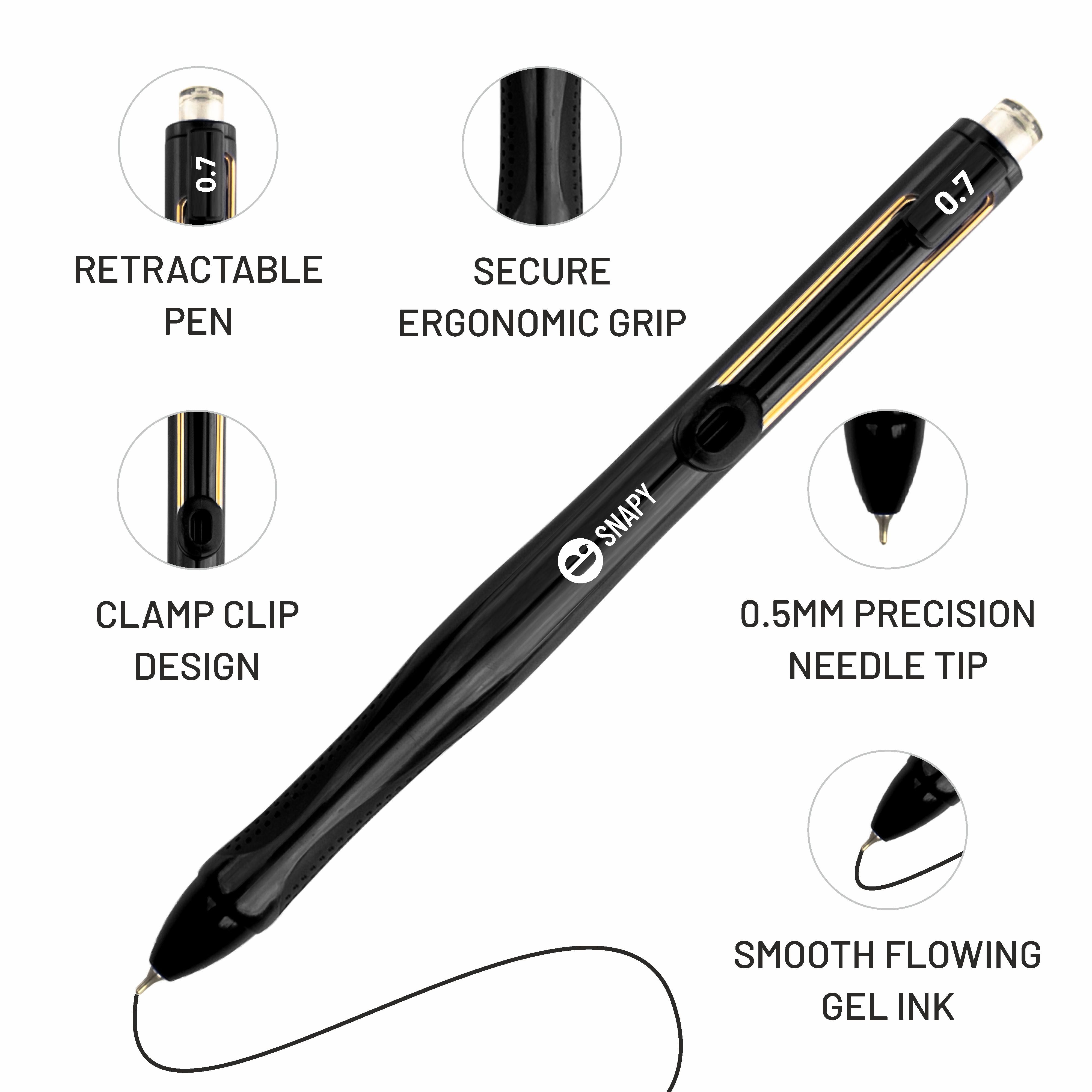 Anupam Snapy Gel Pens, Waterproof Quick Dry Ink, 0.7mm Fine Point Retractable Smooth Writing Pens