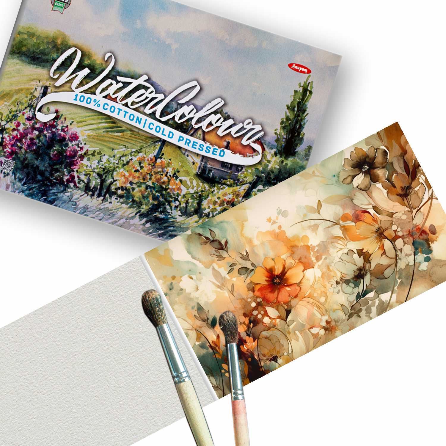 Anupam 100% Cotton Water Colour Paper Pad-Acid Free - Cold Pressed - 250 GSM - 15 Sheets