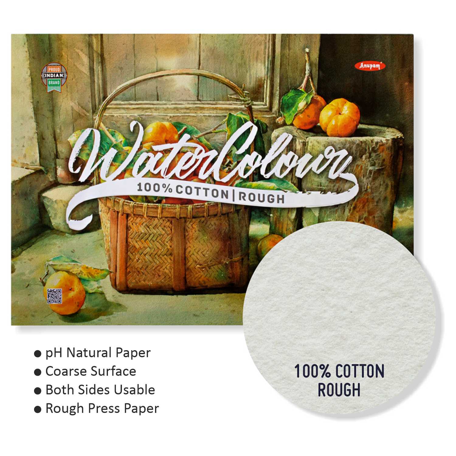 Anupam 100% Cotton Water Colour Paper Pad-Acid Free-Rough Pressed - 250 GSM - 15 Sheets