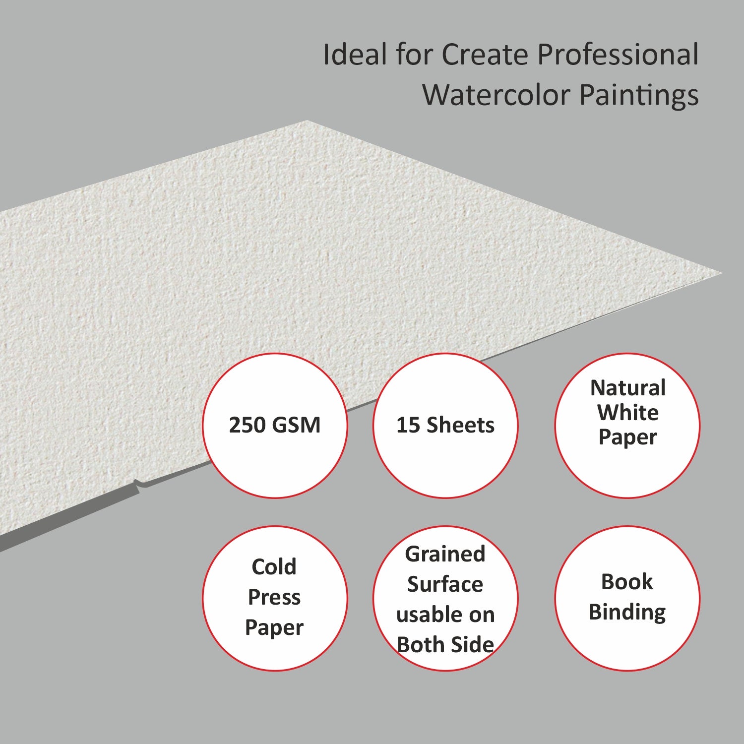 Anupam 100% Cotton Water Colour Paper Pad-Acid Free - Cold Pressed - 250 GSM - 15 Sheets