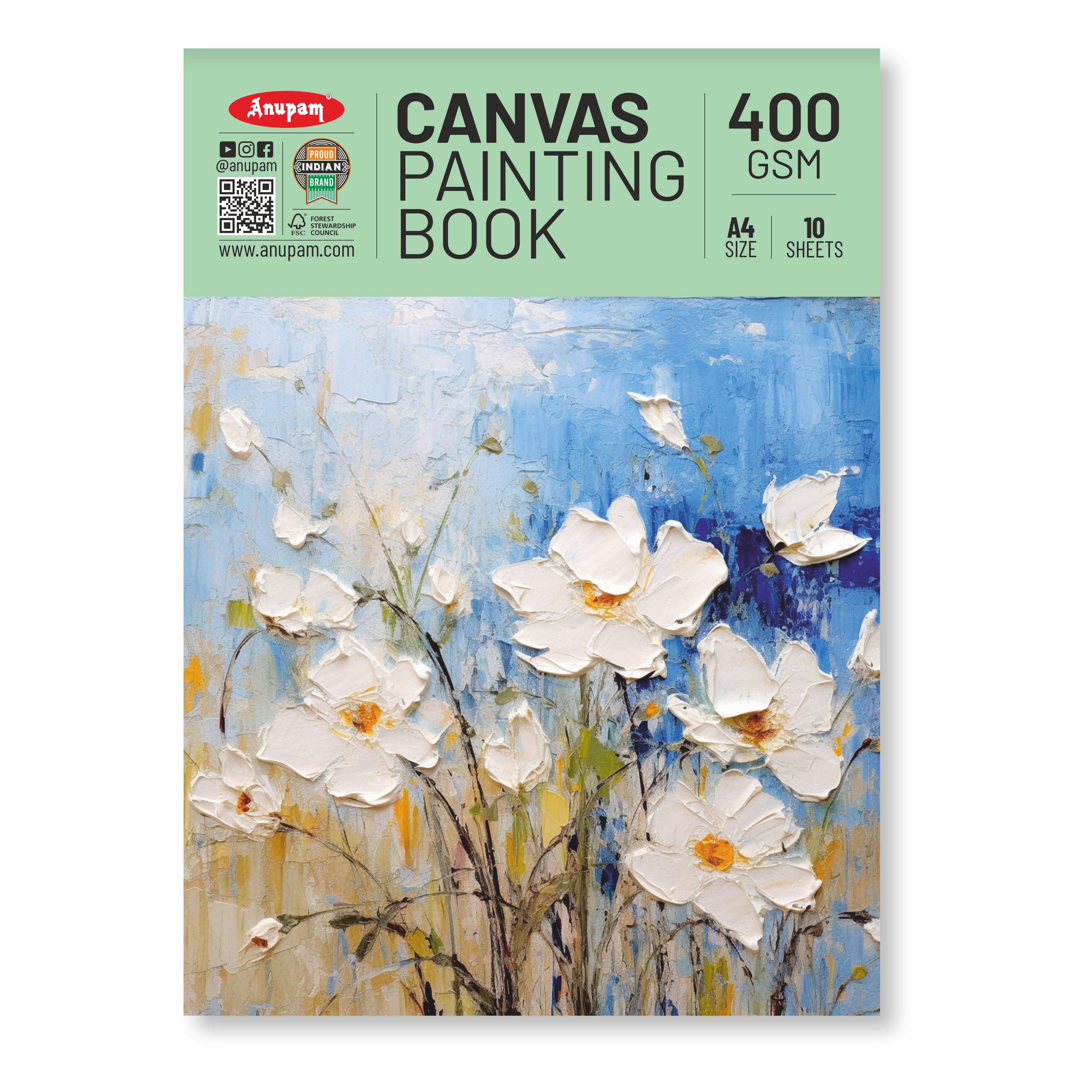 Anupam Canvas Pad Acrylic Gesso Primed Acid Free-10 Oz -400GSM-(10 Sheets)