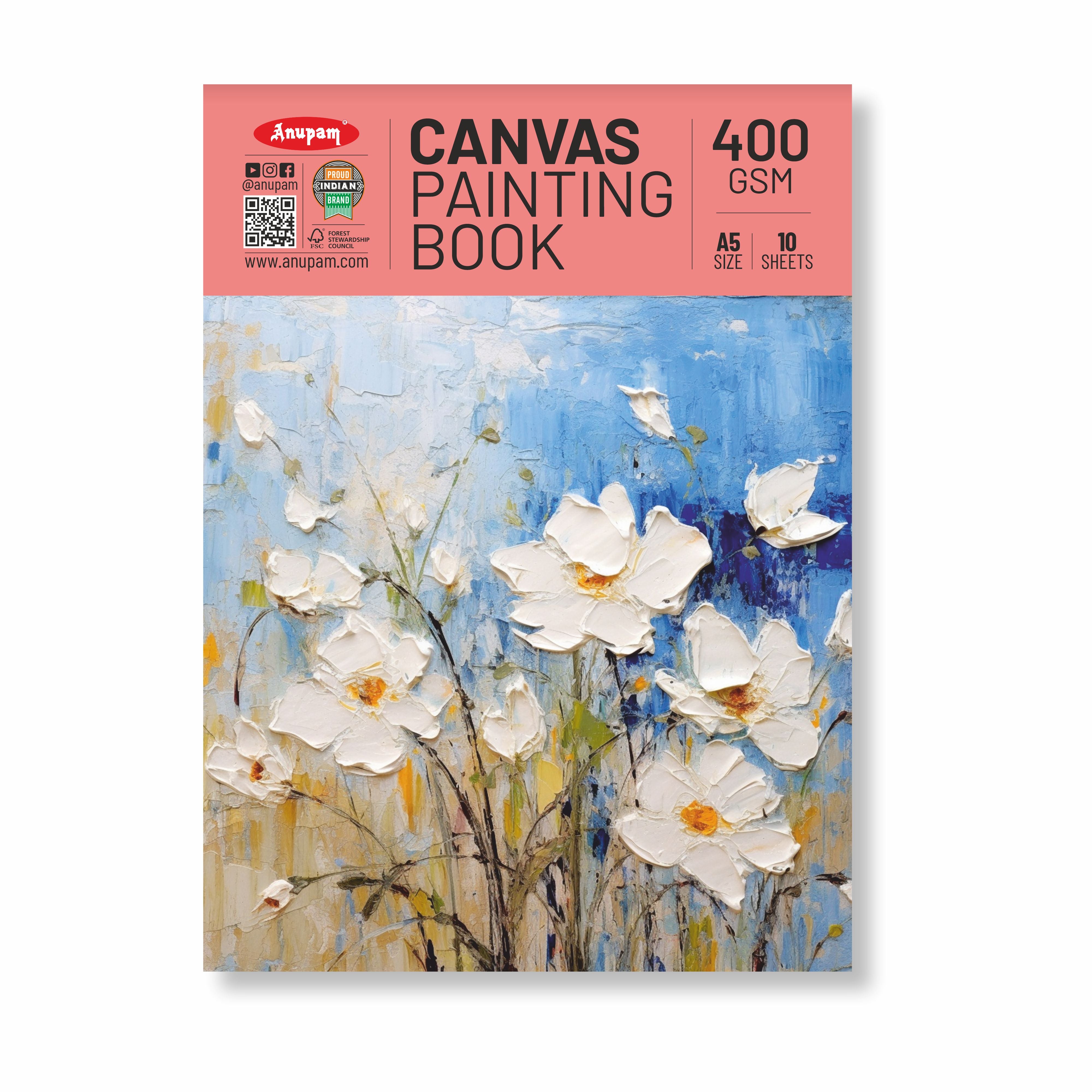 Anupam Canvas Pad Acrylic Gesso Primed Acid Free-10 Oz -400GSM-(10 Sheets)