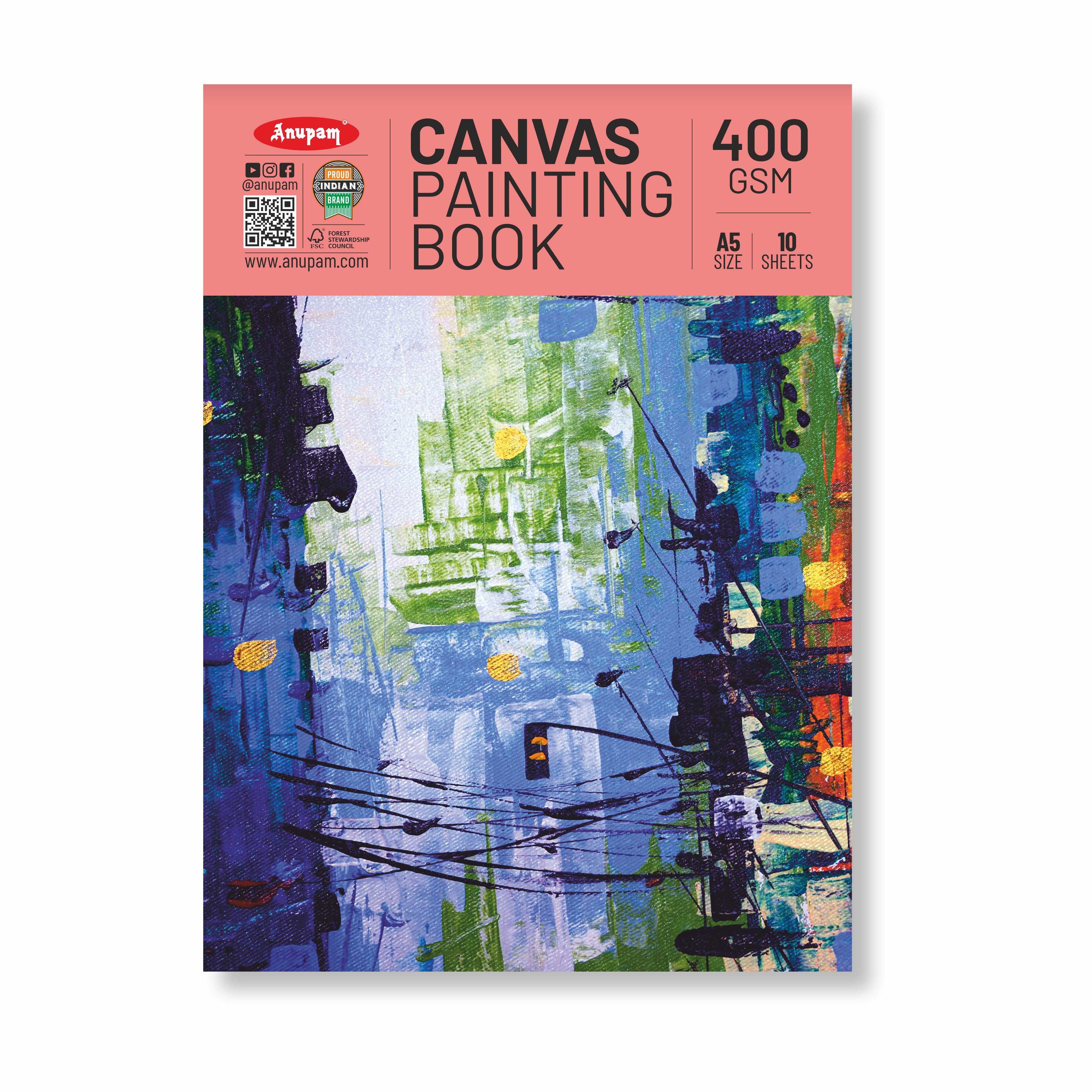 Anupam Canvas Pad Acrylic Gesso Primed Acid Free-10 Oz -400GSM-(10 Sheets)