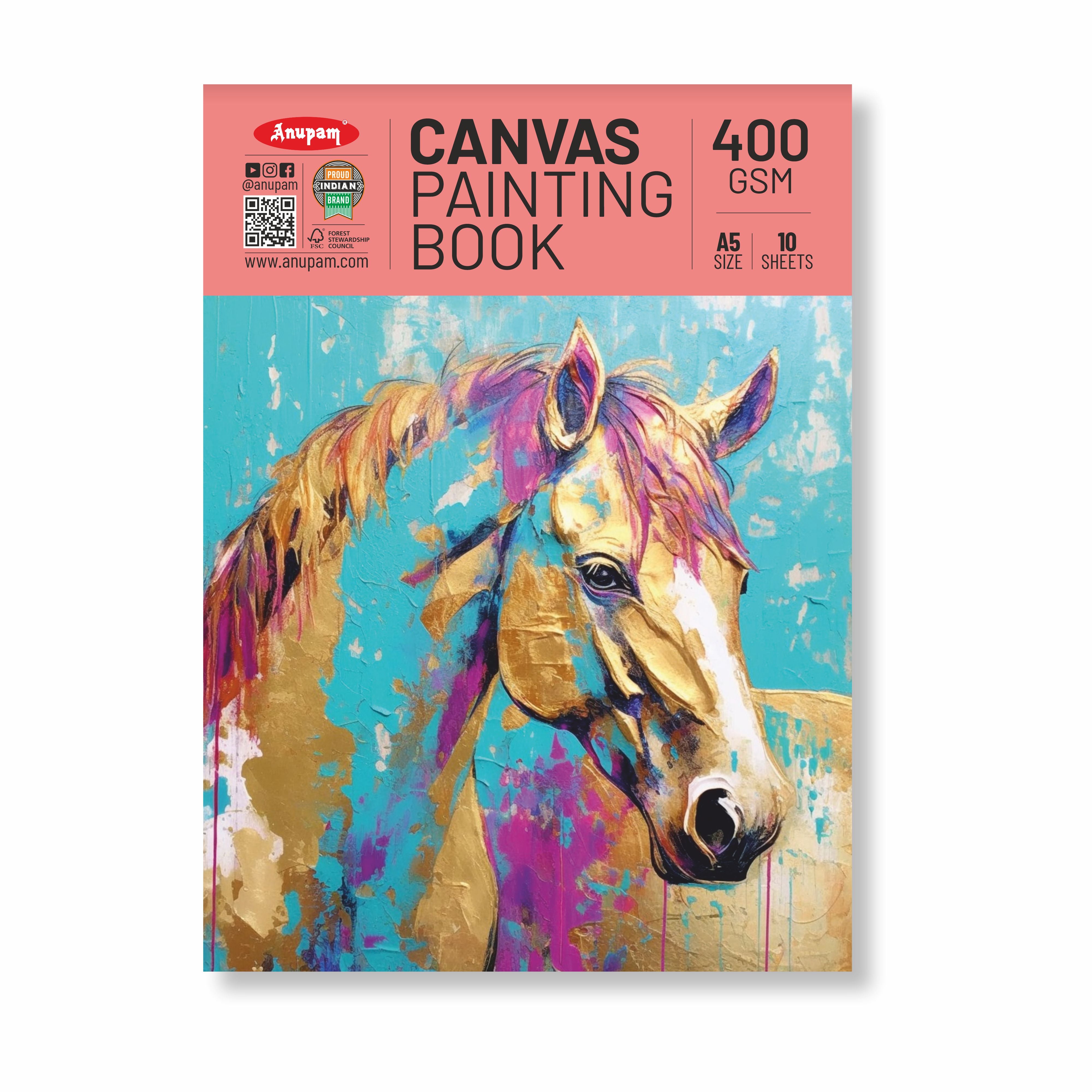 Anupam Canvas Pad Acrylic Gesso Primed Acid Free-10 Oz -400GSM-(10 Sheets)