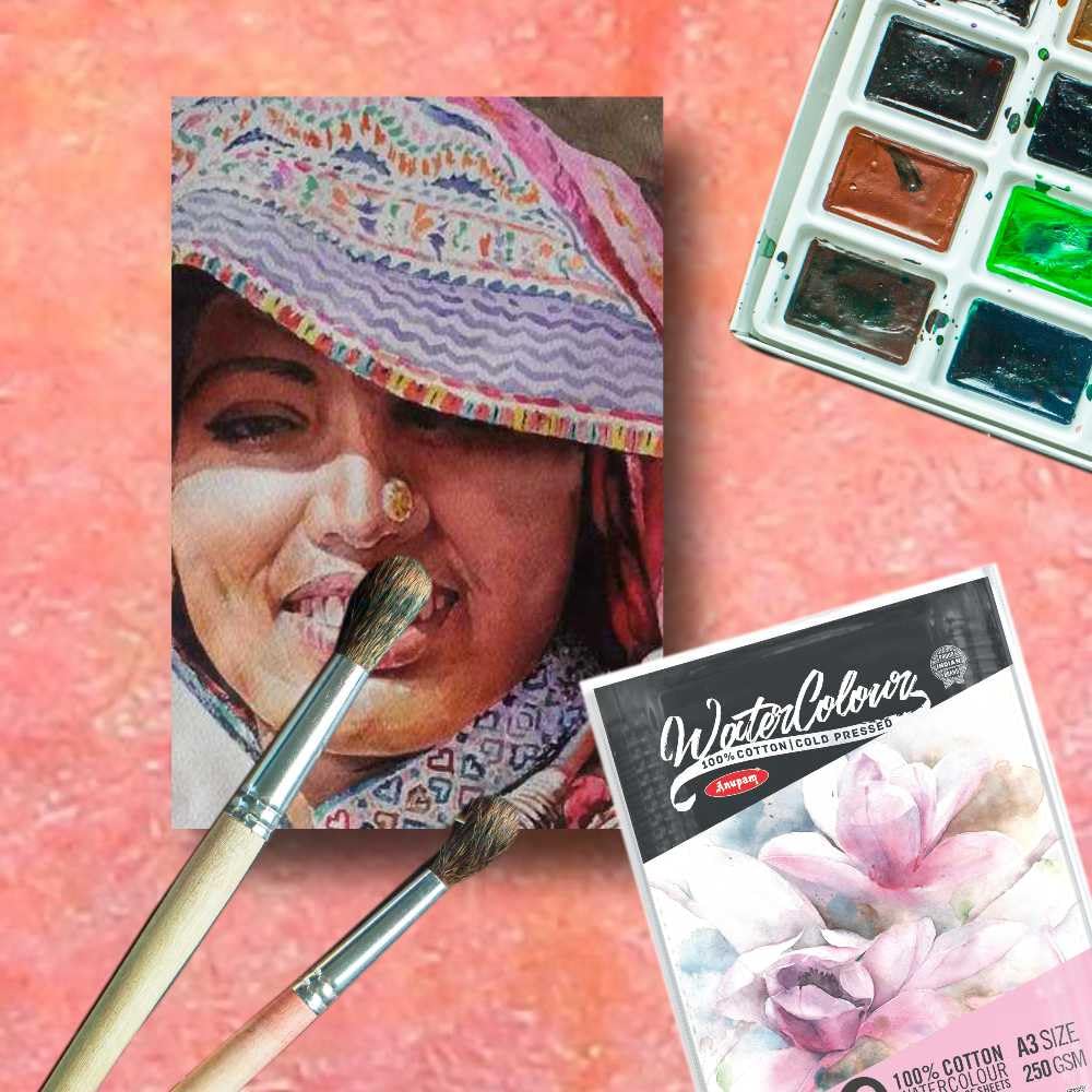 Anupam 100% Cotton Watercolour Paper-Acid Free-Coarse Surface-Cold Pressed-250 GSM-Loose Sheets