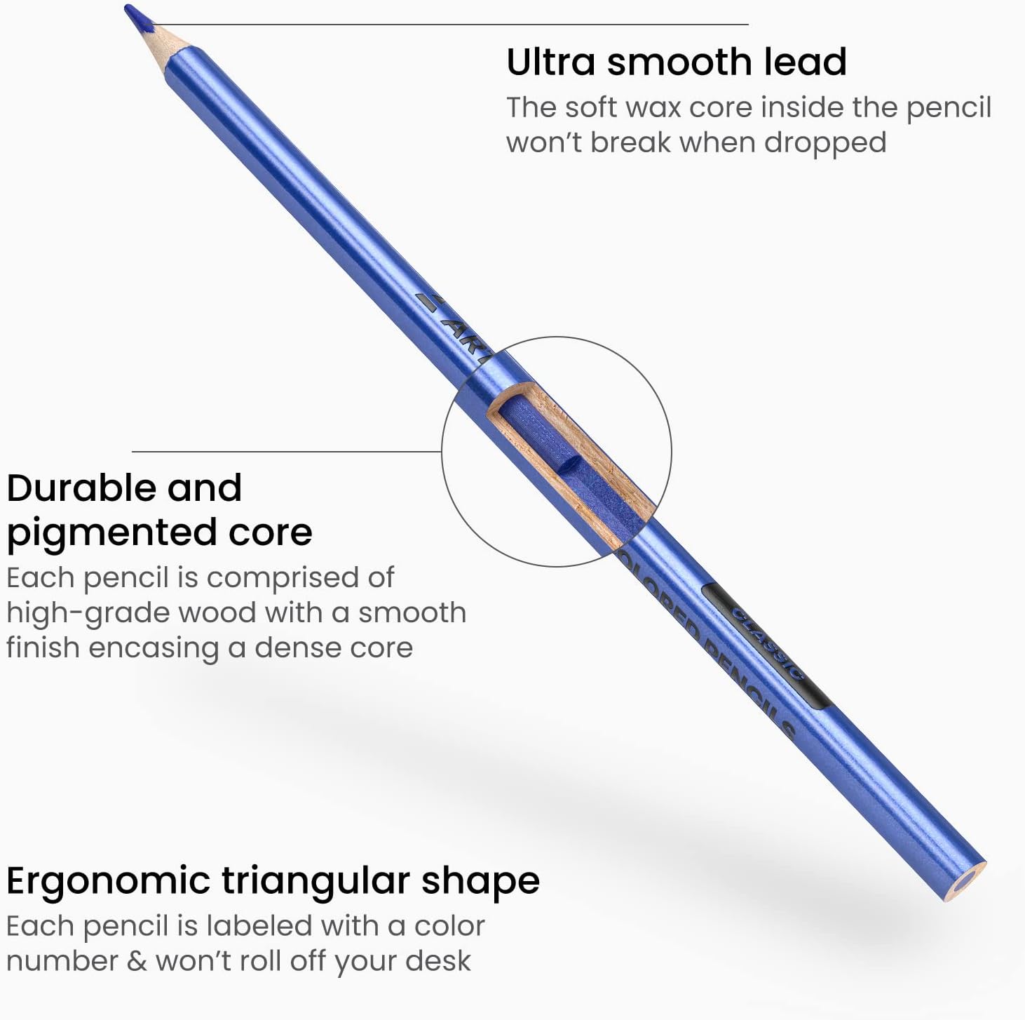 ARTEZA Colored Pencils Sets Of 50 Triangular Grip, Pre-Sharpened Pencils Set