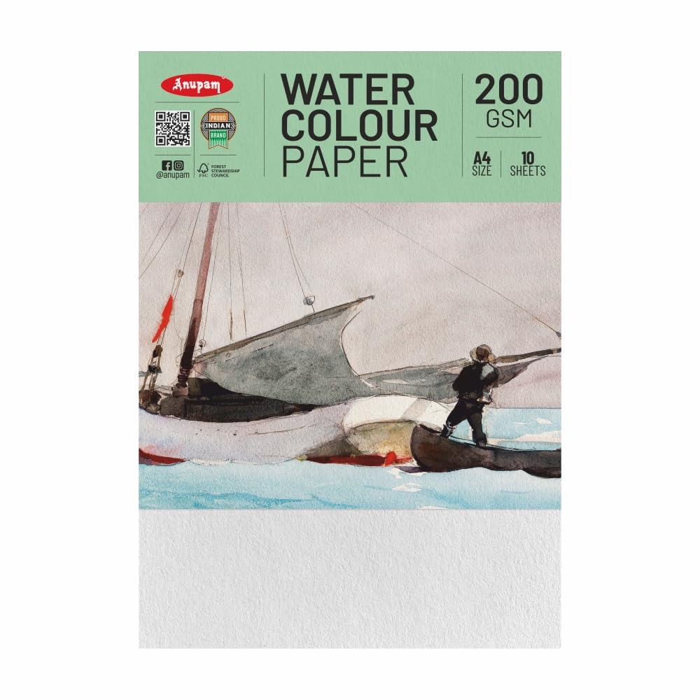 Anupam Watercolour Paper Loose Sheets-Natural white-Grained Surface-Cold Pressed-(200 and 300 GSM)