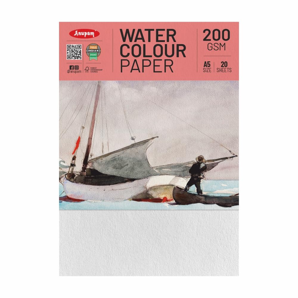 Anupam Watercolour Paper Loose Sheets-Natural white-Grained Surface-Cold Pressed-(200 and 300 GSM)