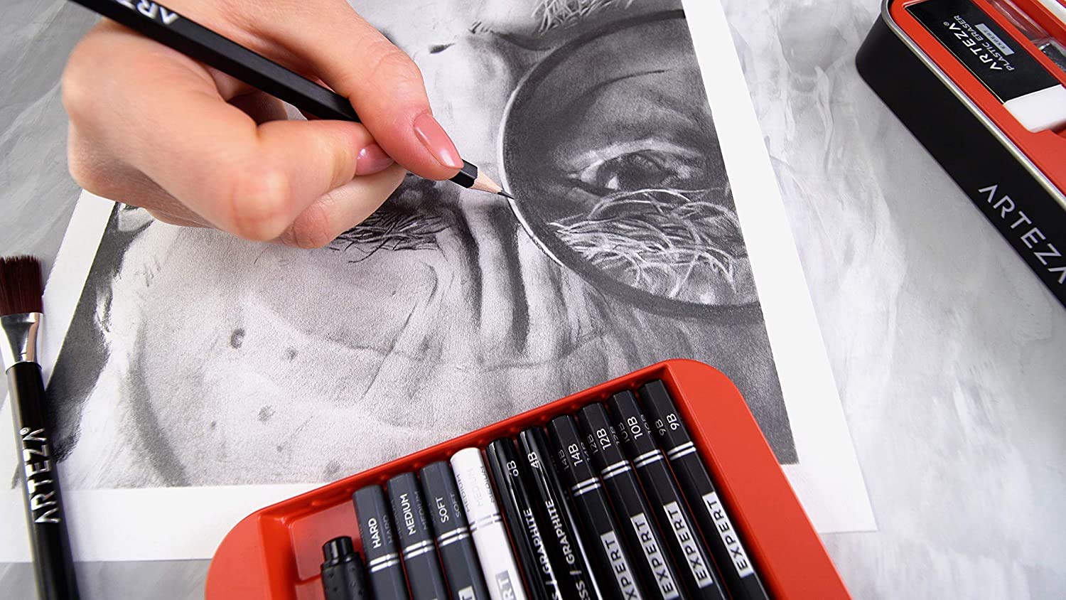 Arteza Pro Series Drawing Set for Adults, Set of 33 Artist Sketching Tools, Includes 20 Graphite & 4 Charcoal Pencils, 1 Fineliner, 3 Blenders, 1 Sharpener, 3 Erasers & 1 Hobby Knife, for Beginners & Experts