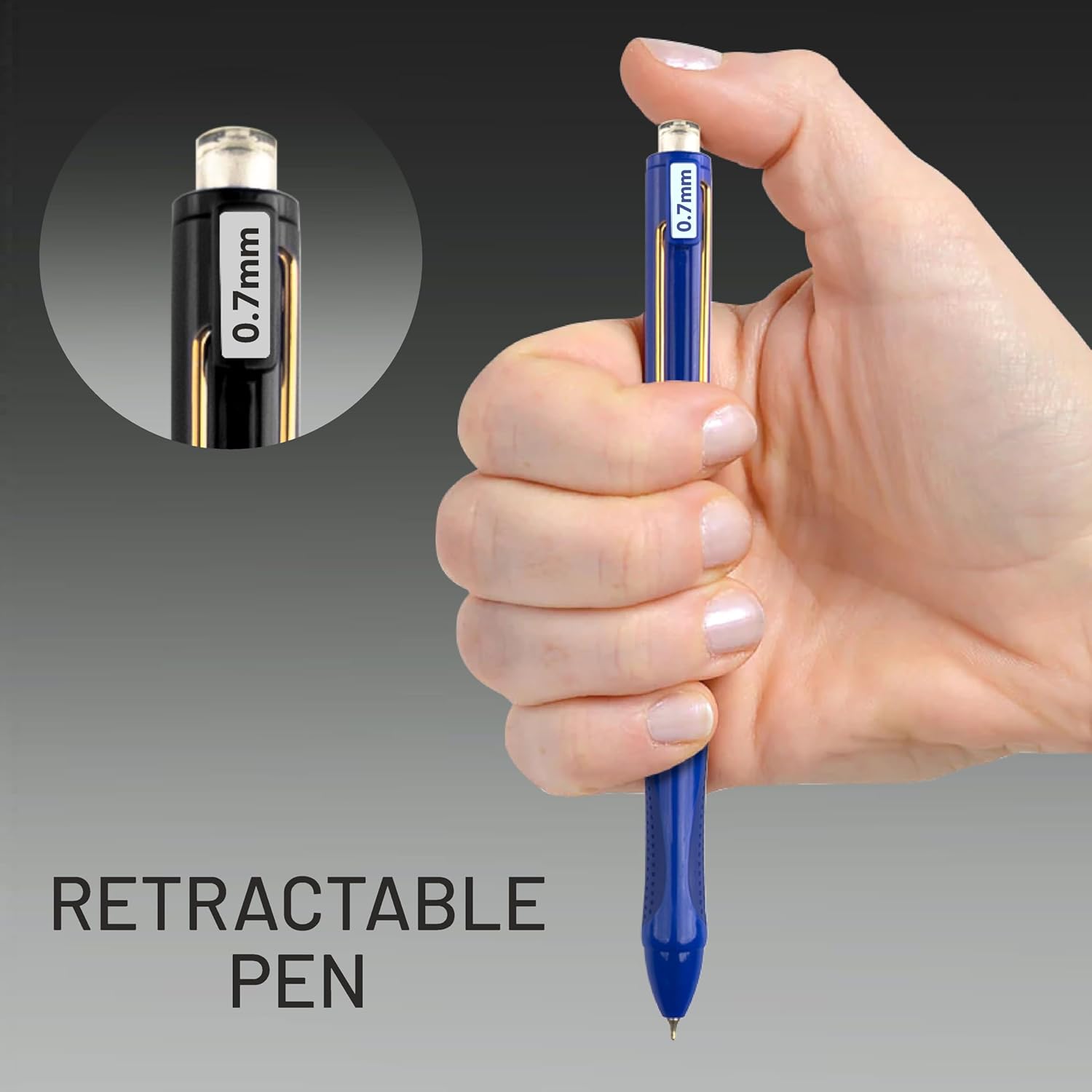 Anupam Snapy Blue Gel Pens, Waterproof Quick Dry Blue Ink, 0.7mm Fine Point Retractable Smooth Writing Pens