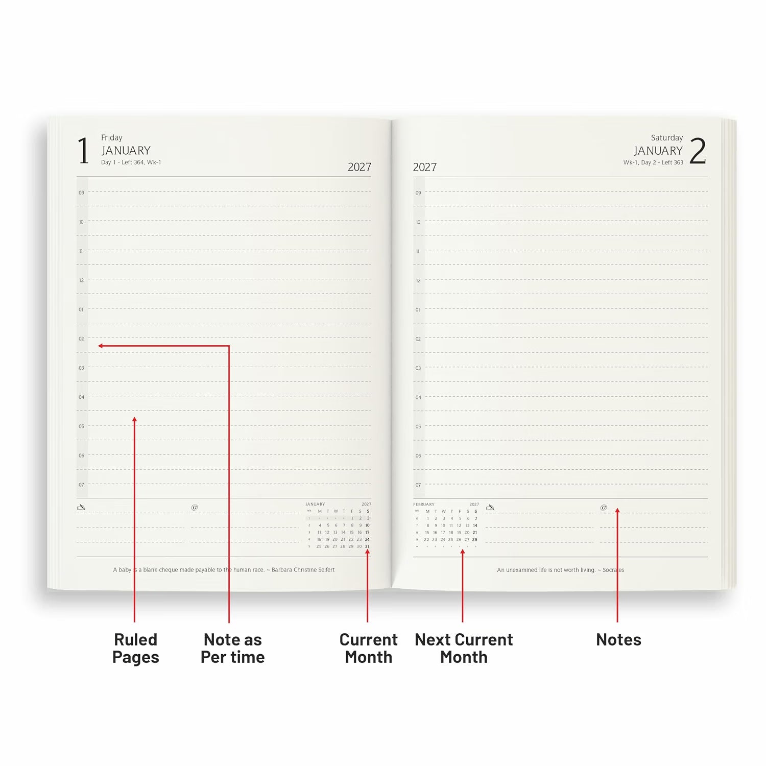 Anupam Dash 2027 Diary with Dates, 2027 Daily Planner Full Page Per Day with Monthly Calendar, New Year Diary 2027 80 GSM, 365 Days Aesthetic Book & Daily Diary for Office -