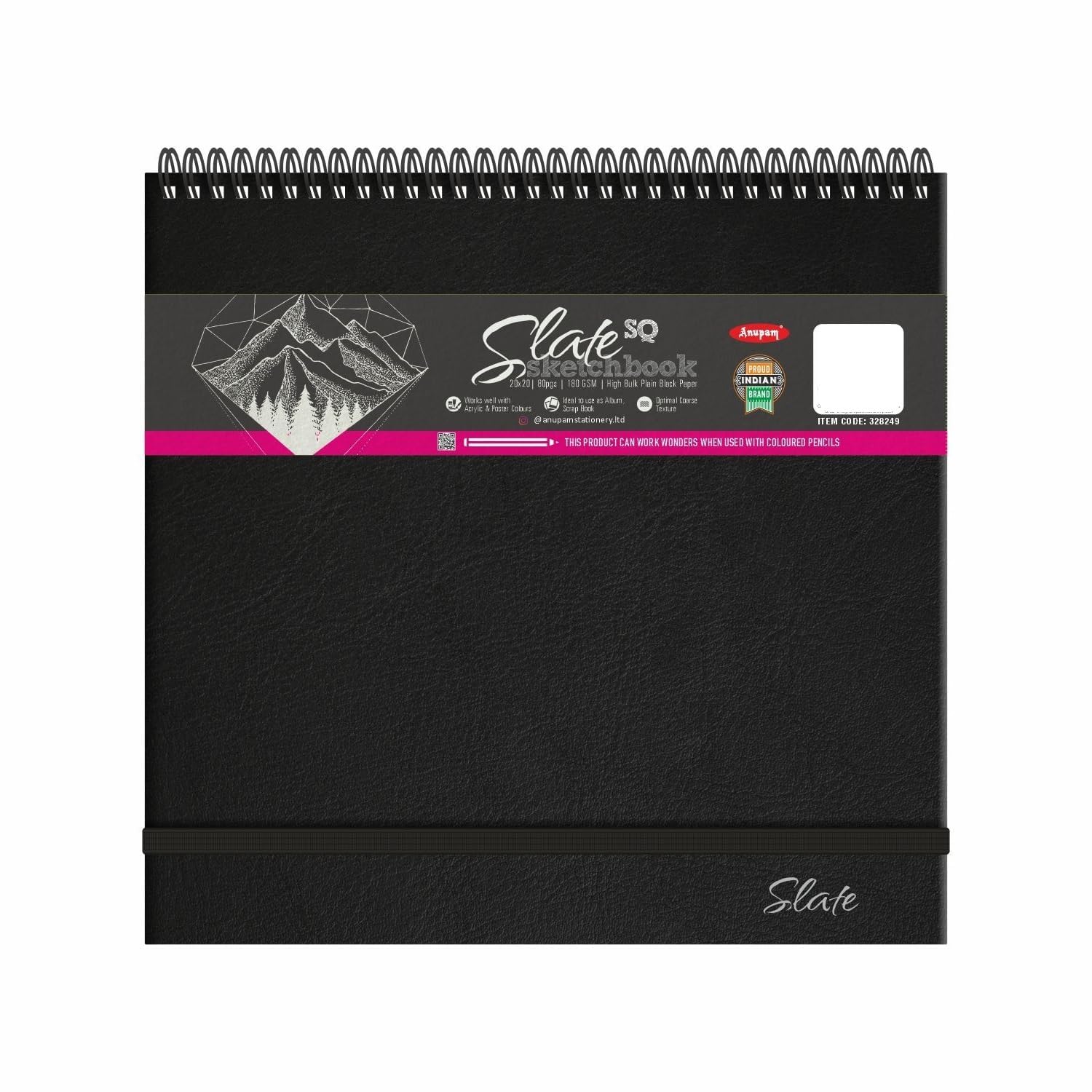 Anupam SketchO Slate Black Paper Sketchbook Wireo Bound-Elastic Closure -180 GSM-Acid Free-80 Pages