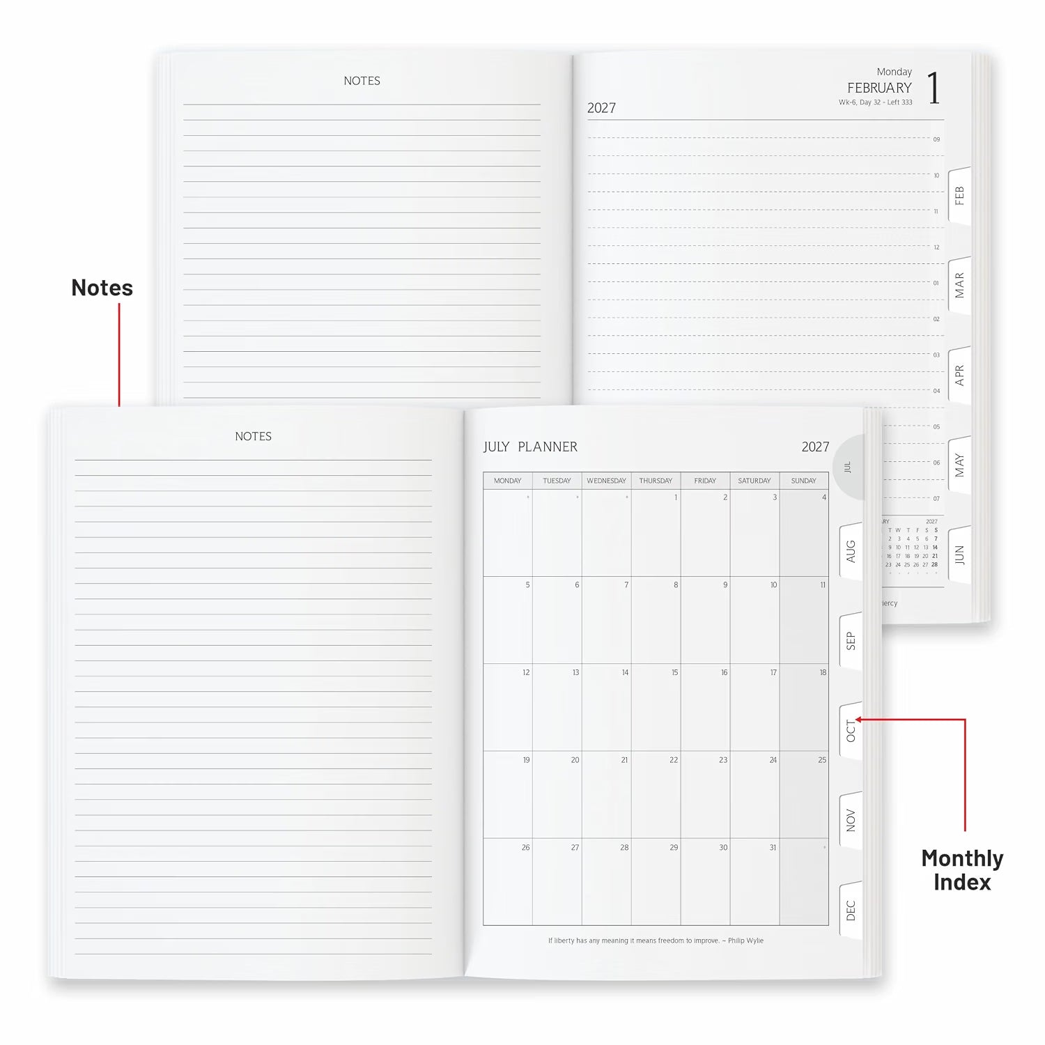 Anupam Fash 2027 Diary with Dates, 2027 Daily Planner Full Page for Monday - Friday and Saturday-Sunday in one Page with Monthly Calendar, January to December 365 Days