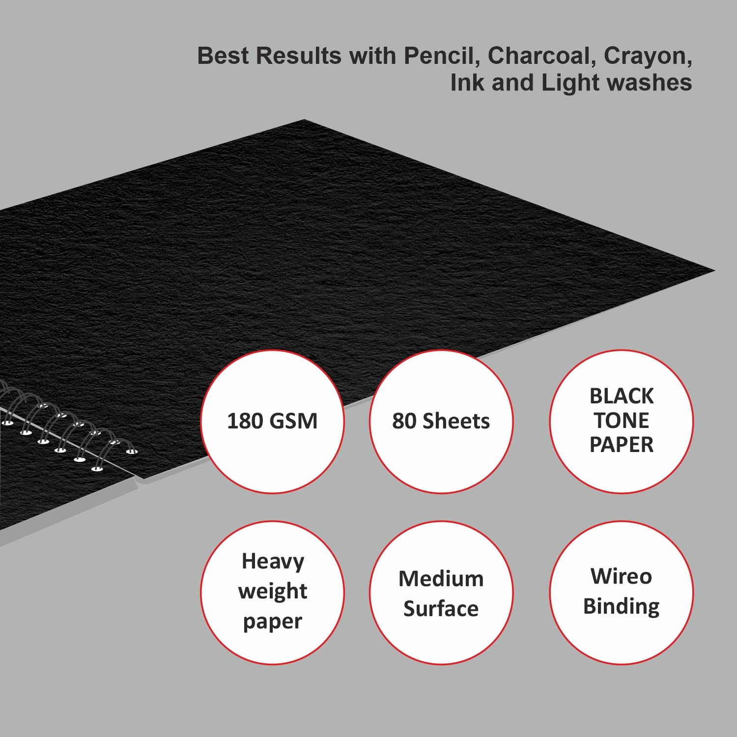 Anupam SketchO Slate Black Paper Sketchbook Wireo Bound-Elastic Closure -180 GSM-Acid Free-80 Pages