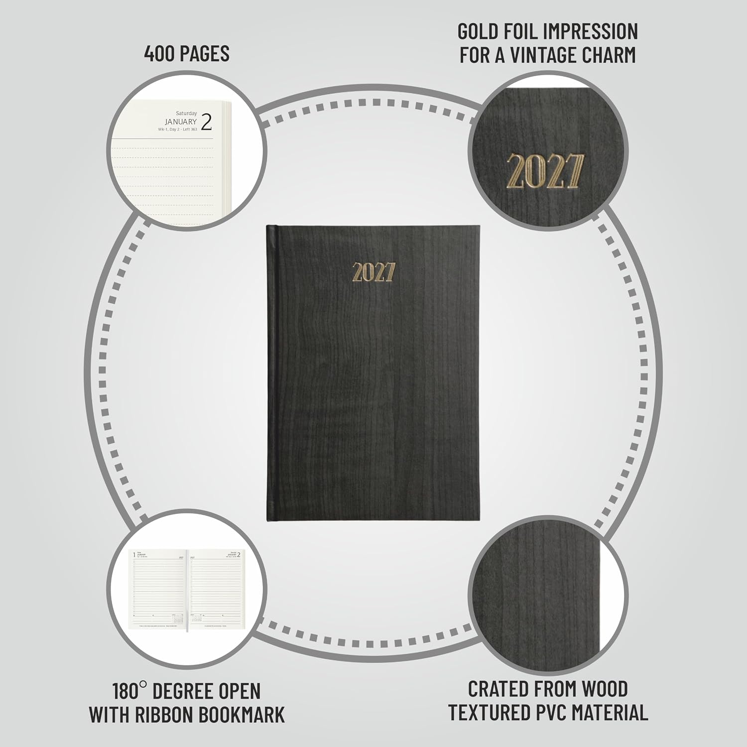 Anupam Dash 2027 Diary with Dates, 2027 Daily Planner Full Page Per Day with Monthly Calendar, New Year Diary 2027 80 GSM, 365 Days Aesthetic Book & Daily Diary for Office -