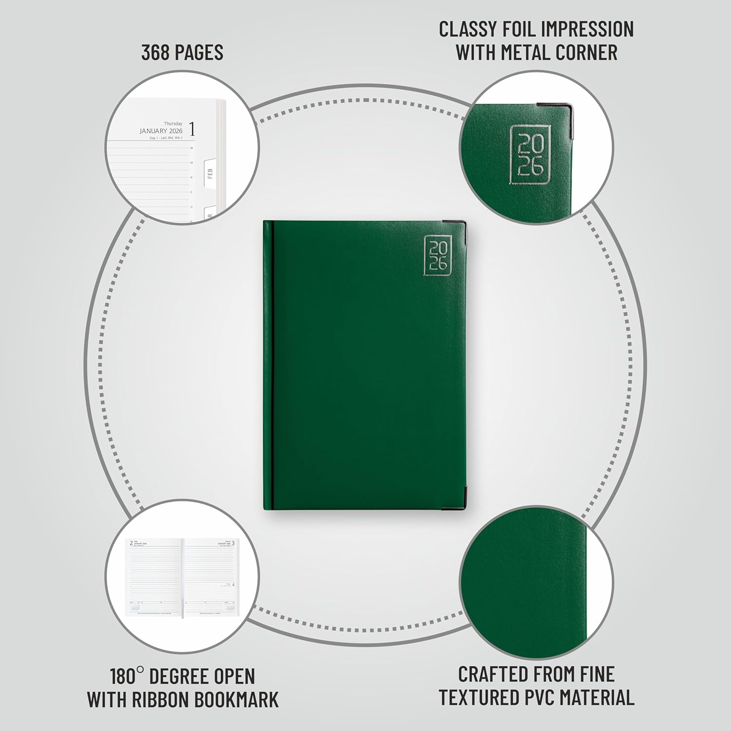 Anupam Fash 2026 Diary with Dates, 2026 Daily Planner Full Page for Monday - Friday and Saturday-Sunday in one Page with Monthly Calendar, January to December 365 Days