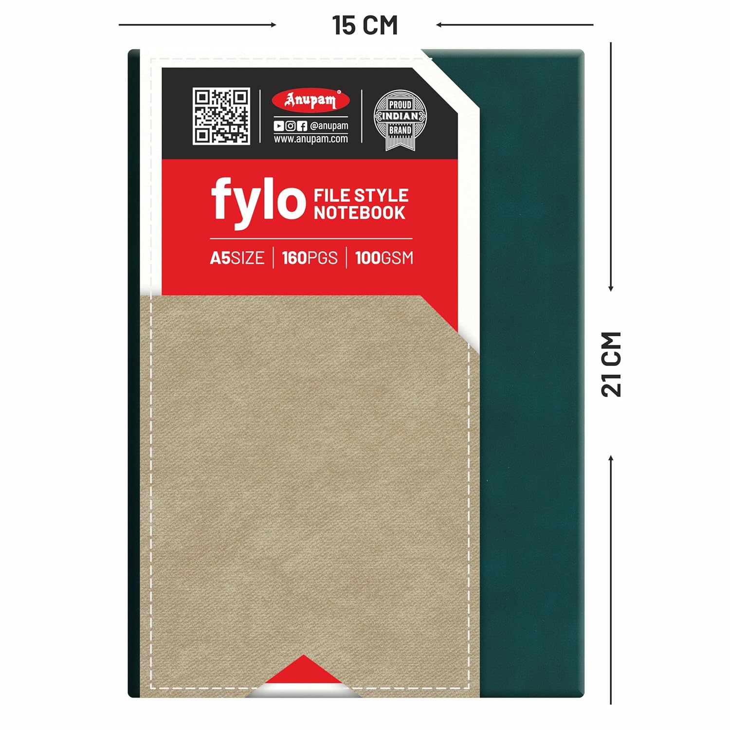 Anupam Fylo A5 Premium Journal Notebook – 160 Pages, 100 GSM Ink-Pen Friendly Paper, Dual Pockets, Triple-Textured PU Cover – Perfect for Planners, Note-taking & Business Use