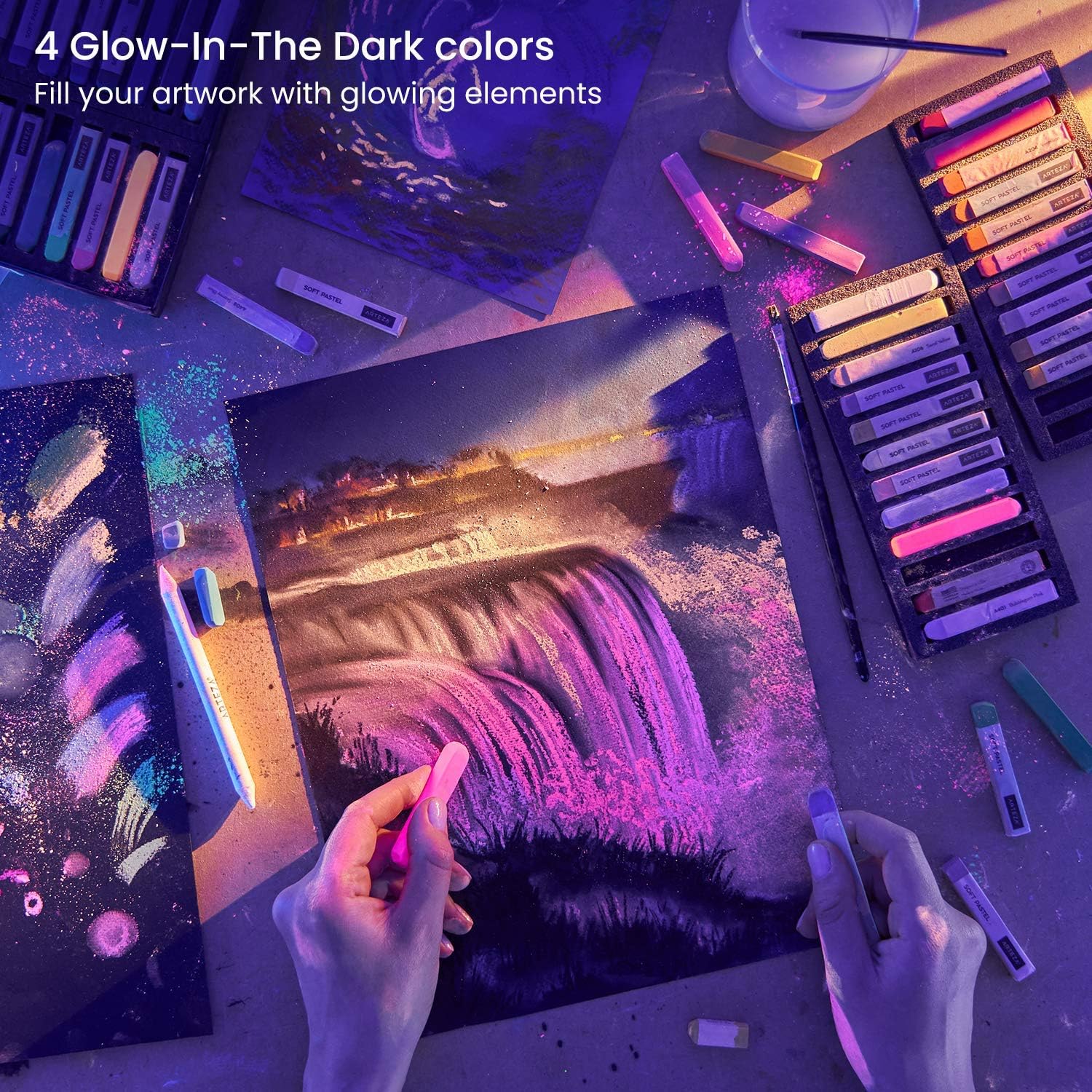 ARTEZA Soft Pastels for Artists, Set of 72 Chalk Pastels for Artists Sticks, Chalk Crayons