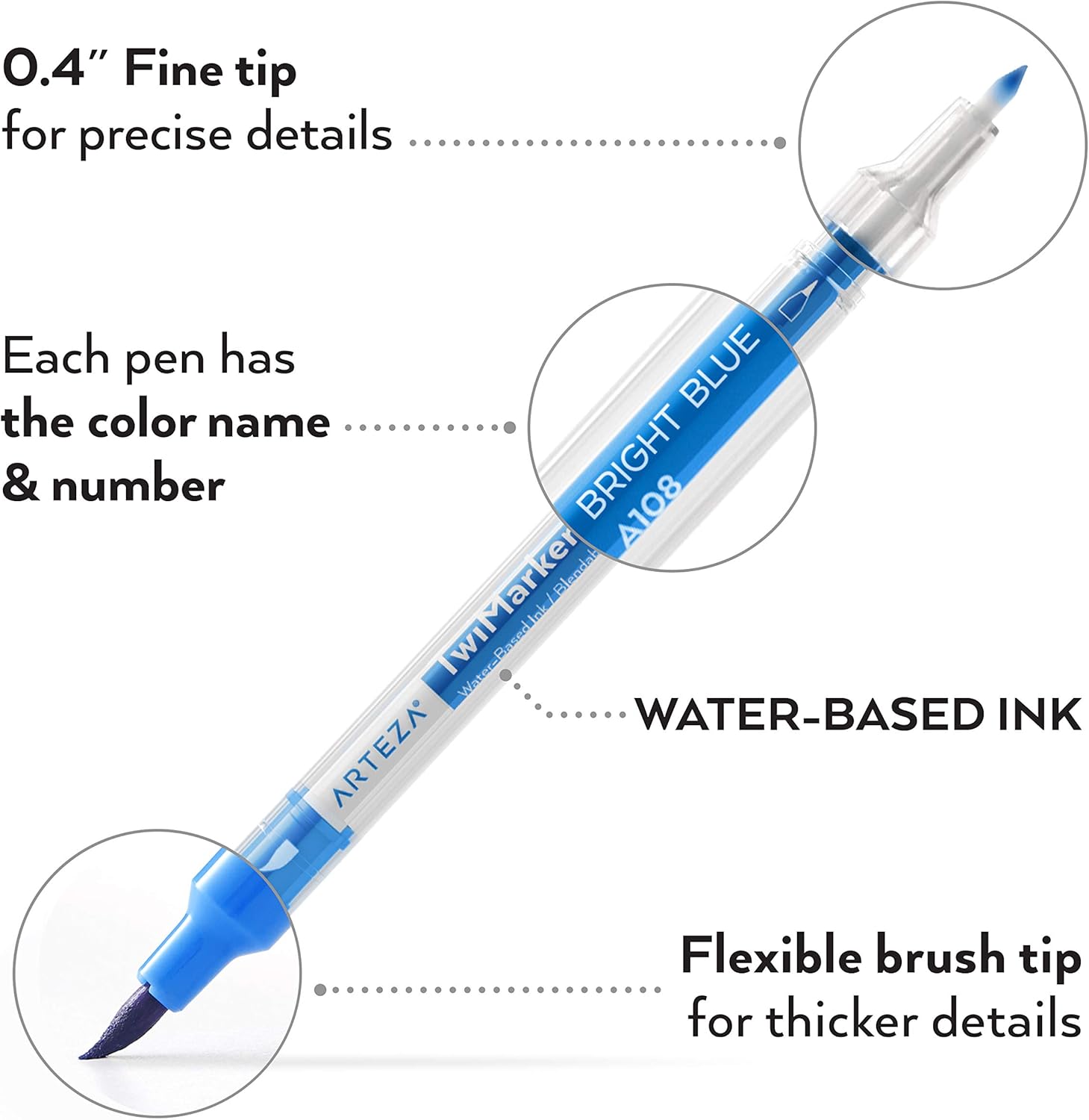 Arteza Dual Tip Brush Markers Set o 48 , Art Markers with Fine and Brush Tips, Dual Tip Pens