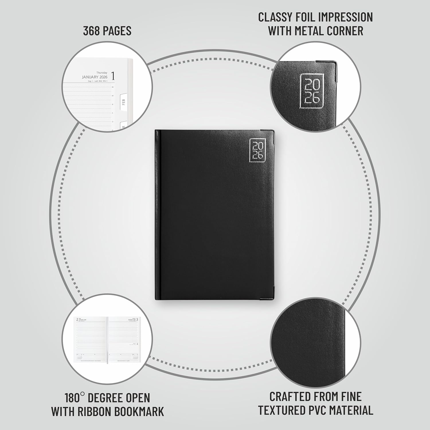 Anupam Fash 2026 Diary with Dates, 2026 Daily Planner Full Page for Monday - Friday and Saturday-Sunday in one Page with Monthly Calendar, January to December 365 Days