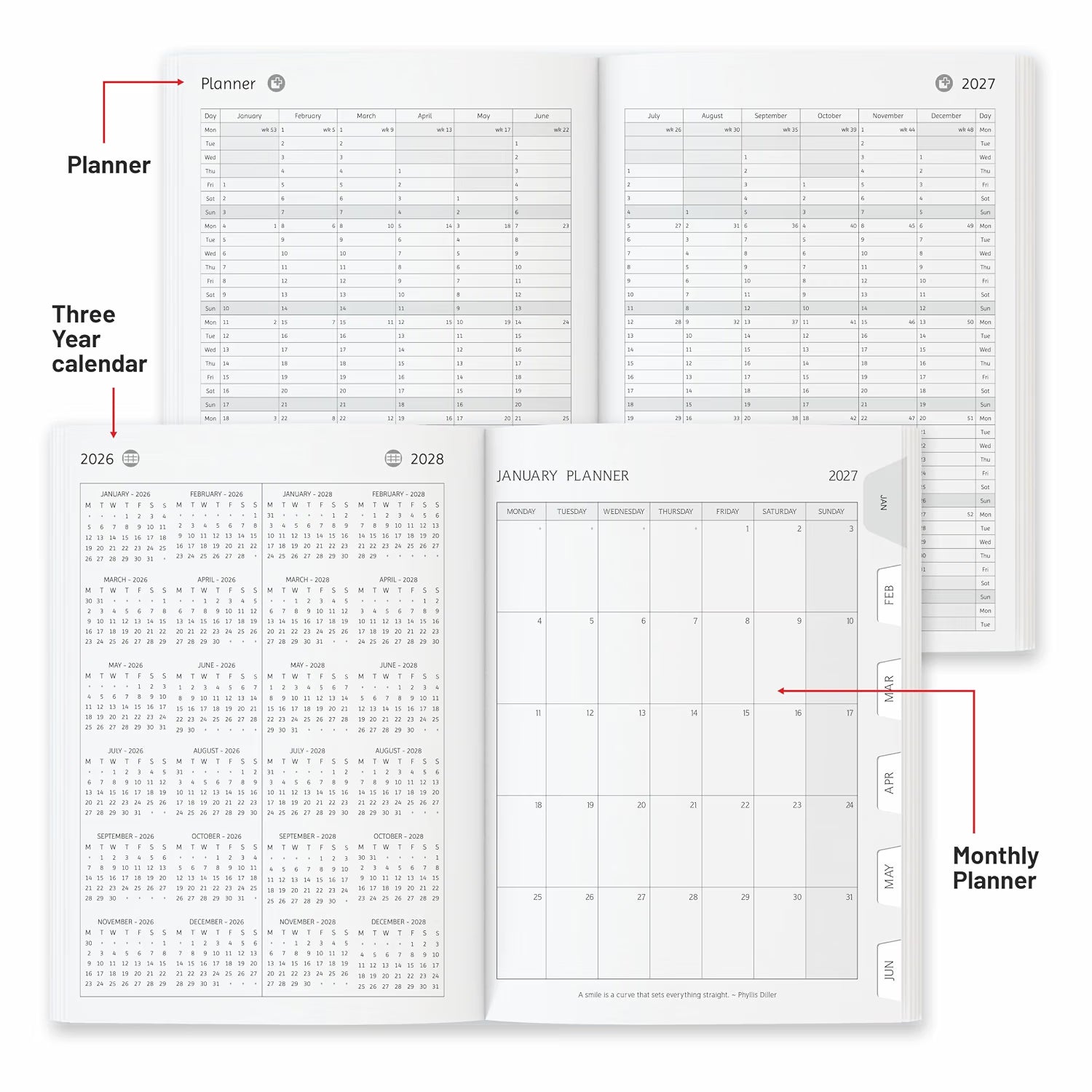 Anupam Fash 2027 Diary with Dates, 2027 Daily Planner Full Page for Monday - Friday and Saturday-Sunday in one Page with Monthly Calendar, January to December 365 Days
