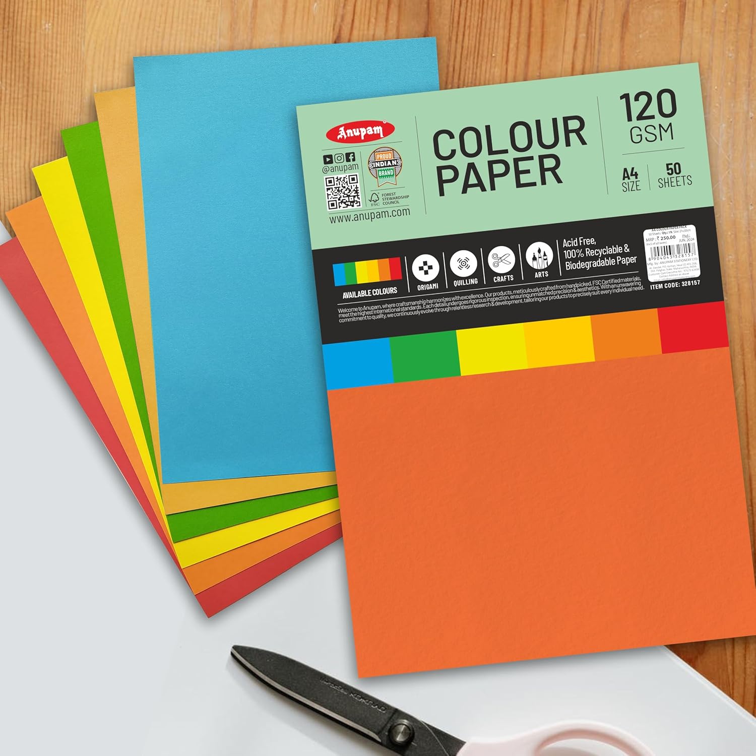 Anupam Assorted Colour-Loose Paper-120GSM-5 Colours Paper for Arts & Crafts-Quilling-Origami