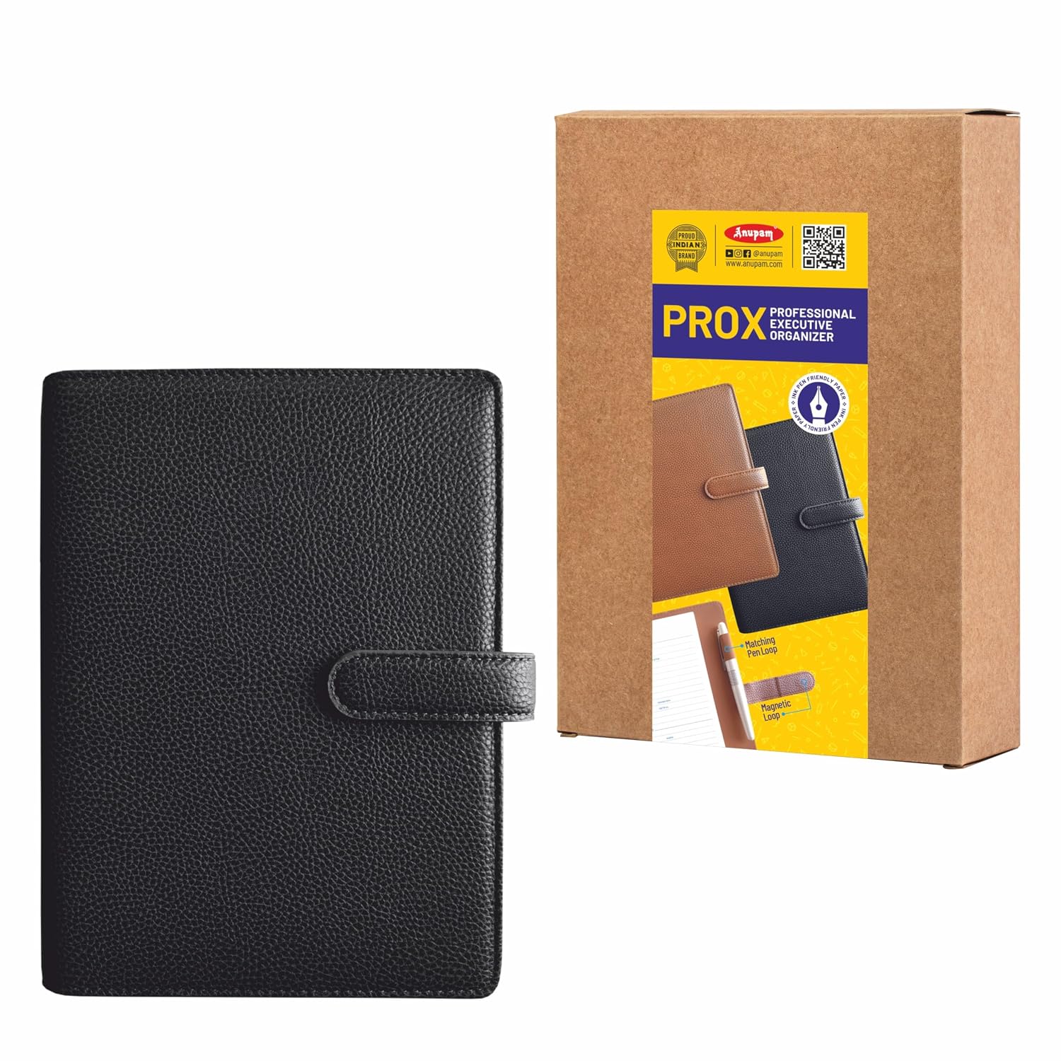 Anupam Prox Journal A5 | 120 Pages | College Ruled Notebook | 100 Gsm Paper | Leather PU Cover Notebook Magnetic Loop Closure with Multipurpose Pockets | for Writing, Planning Notebooks