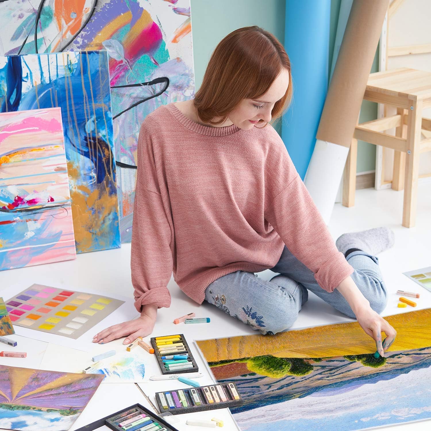 ARTEZA Soft Pastels for Artists, Set of 72 Chalk Pastels for Artists Sticks, Chalk Crayons