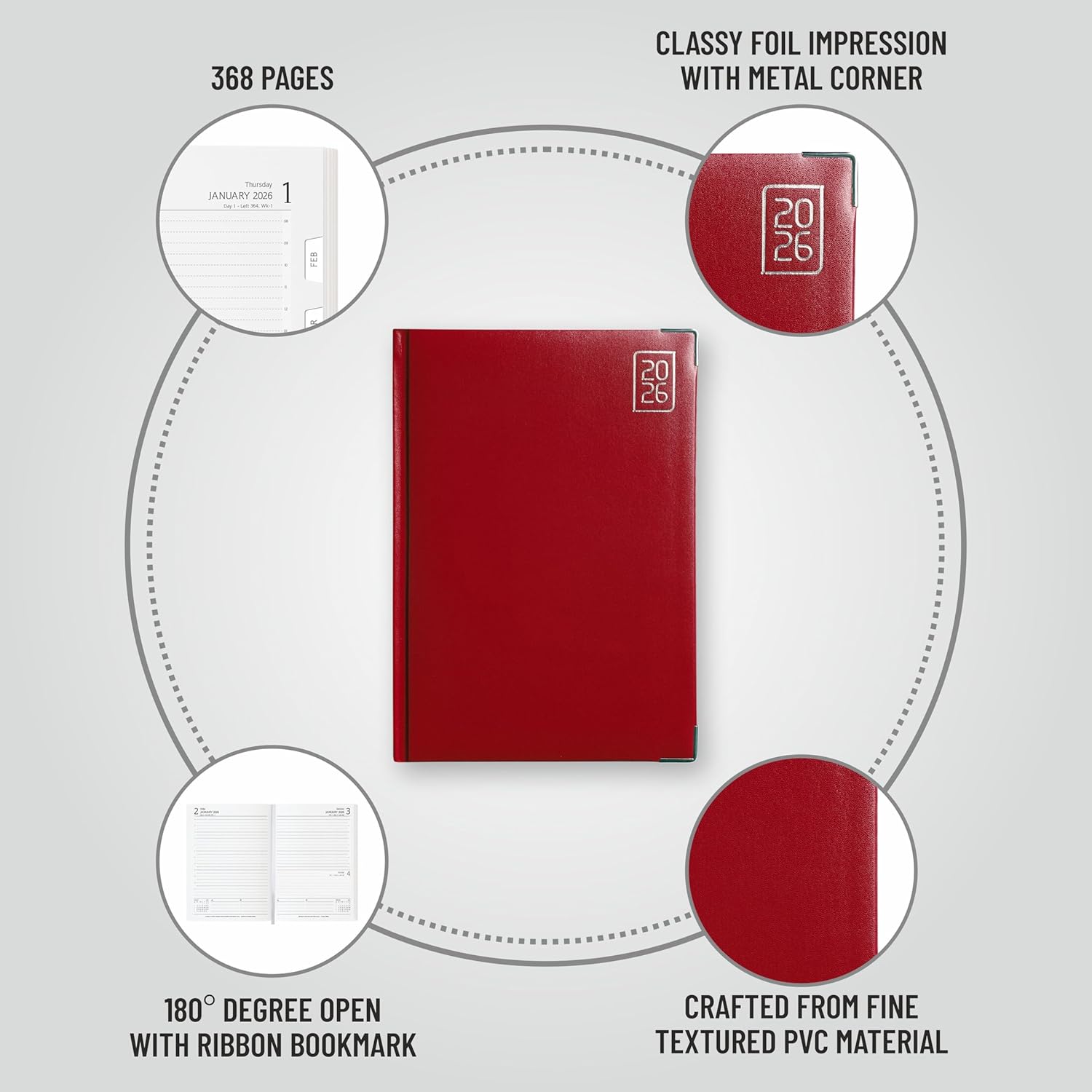 Anupam Fash 2026 Diary with Dates, 2026 Daily Planner Full Page for Monday - Friday and Saturday-Sunday in one Page with Monthly Calendar, January to December 365 Days