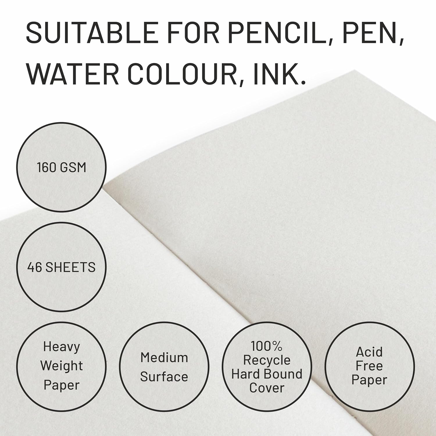 Anupam Sketcho Sota Drawing Book 100% Recycled Hardbound Cove Book - 160 GSM Acid Free 46 Sheets / 92 Pages