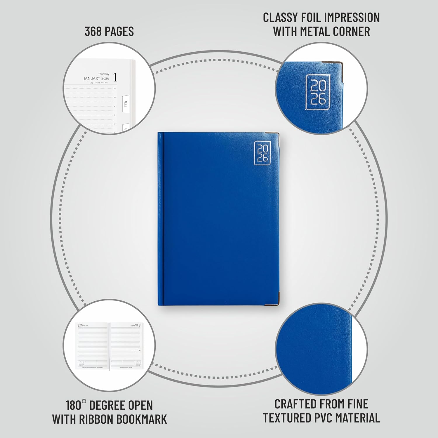 Anupam Fash 2026 Diary with Dates, 2026 Daily Planner Full Page for Monday - Friday and Saturday-Sunday in one Page with Monthly Calendar, January to December 365 Days