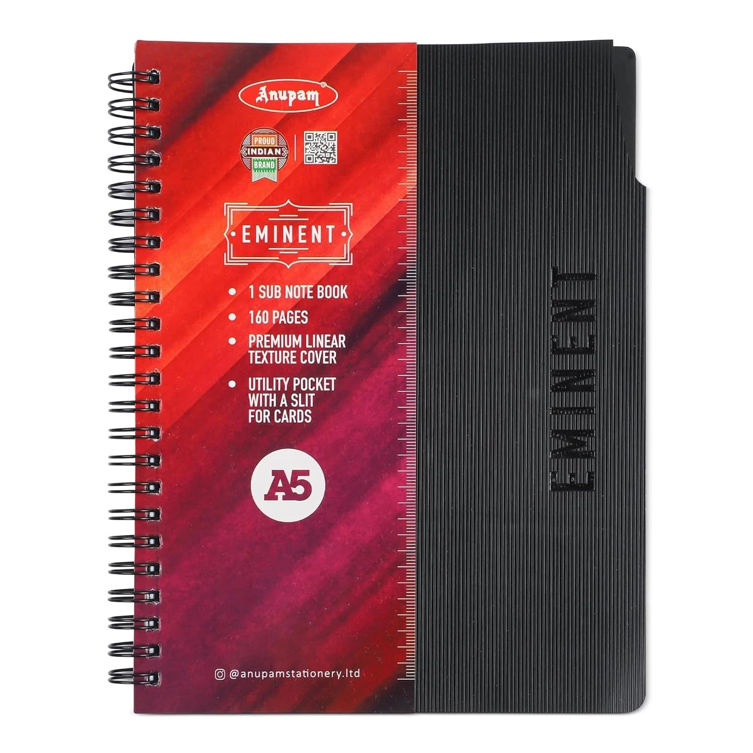 Anupam Eminent Multi-Subject Spiral Notebook–College Ruled with Pocket-Movable Dividers-Premium Cover-70GSM