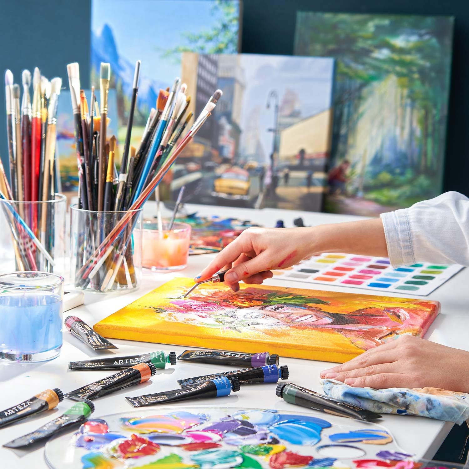 ARTEZA Acrylic Paint Set of 24 Tubes (0.74 oz, 22 ml) Non Toxic Acrylic Artist Paints