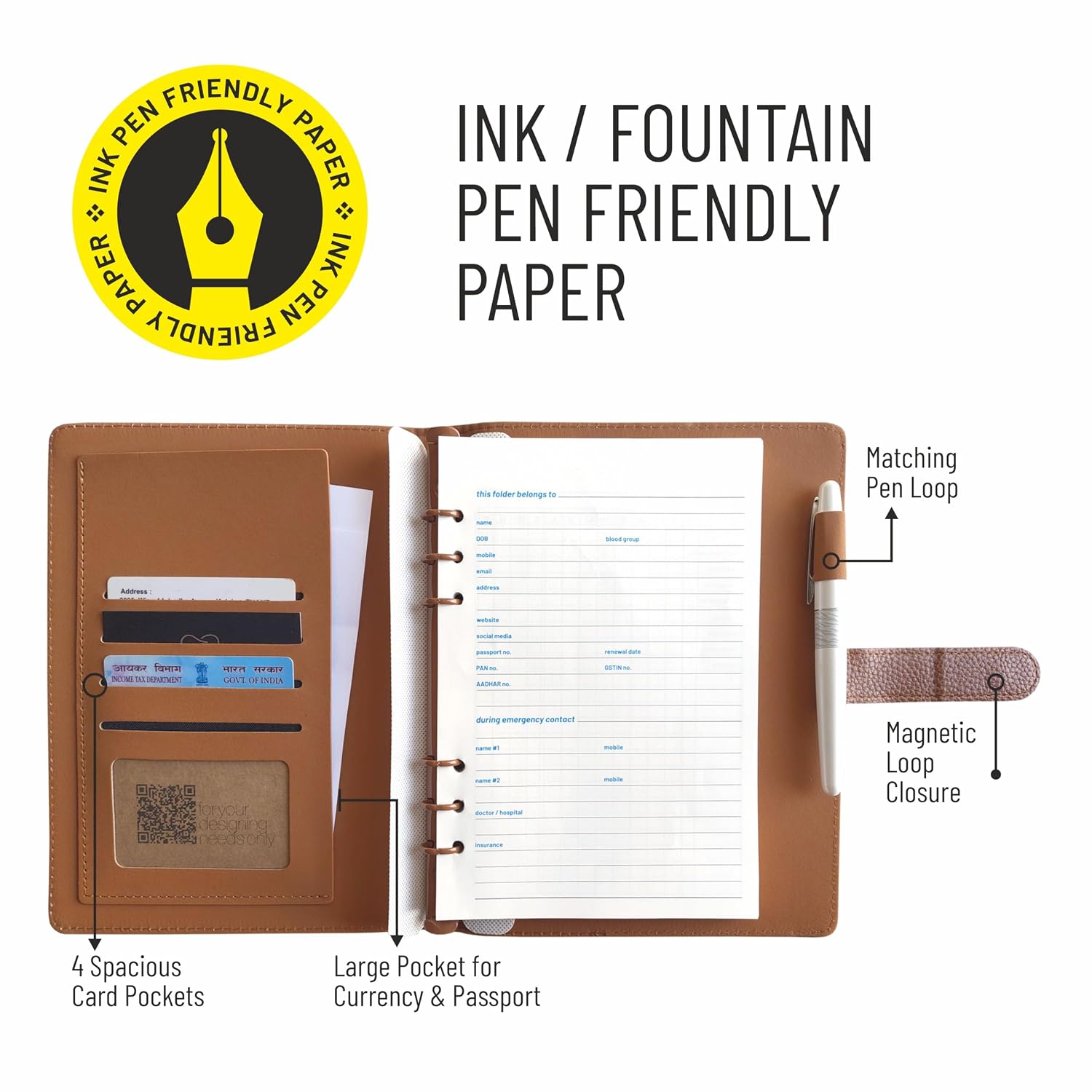 Anupam Prox Journal A5 | 120 Pages | College Ruled Notebook | 100 Gsm Paper | Leather PU Cover Notebook Magnetic Loop Closure with Multipurpose Pockets | for Writing, Planning Notebooks