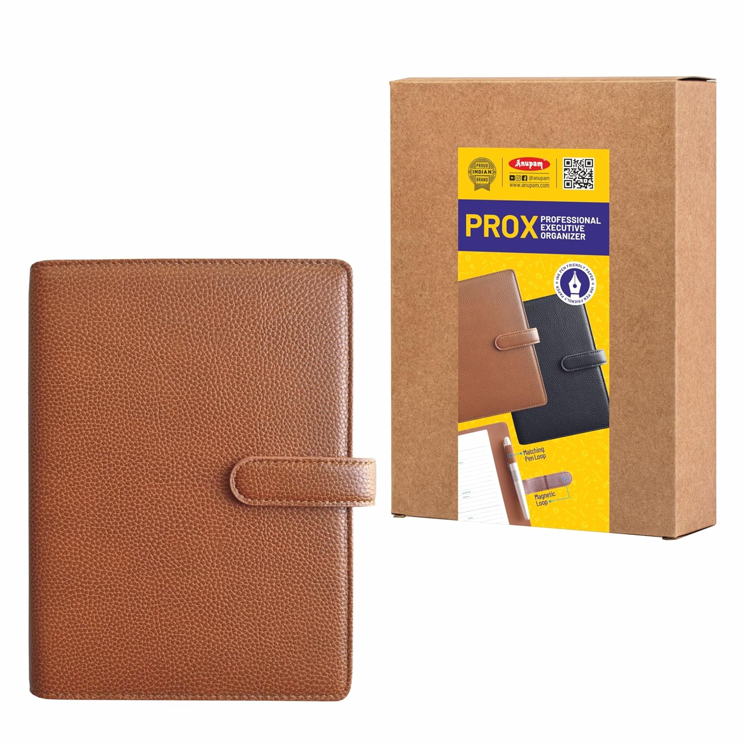 Anupam Prox Journal A5 | 120 Pages | College Ruled Notebook | 100 Gsm Paper | Leather PU Cover Notebook Magnetic Loop Closure with Multipurpose Pockets | for Writing, Planning Notebooks