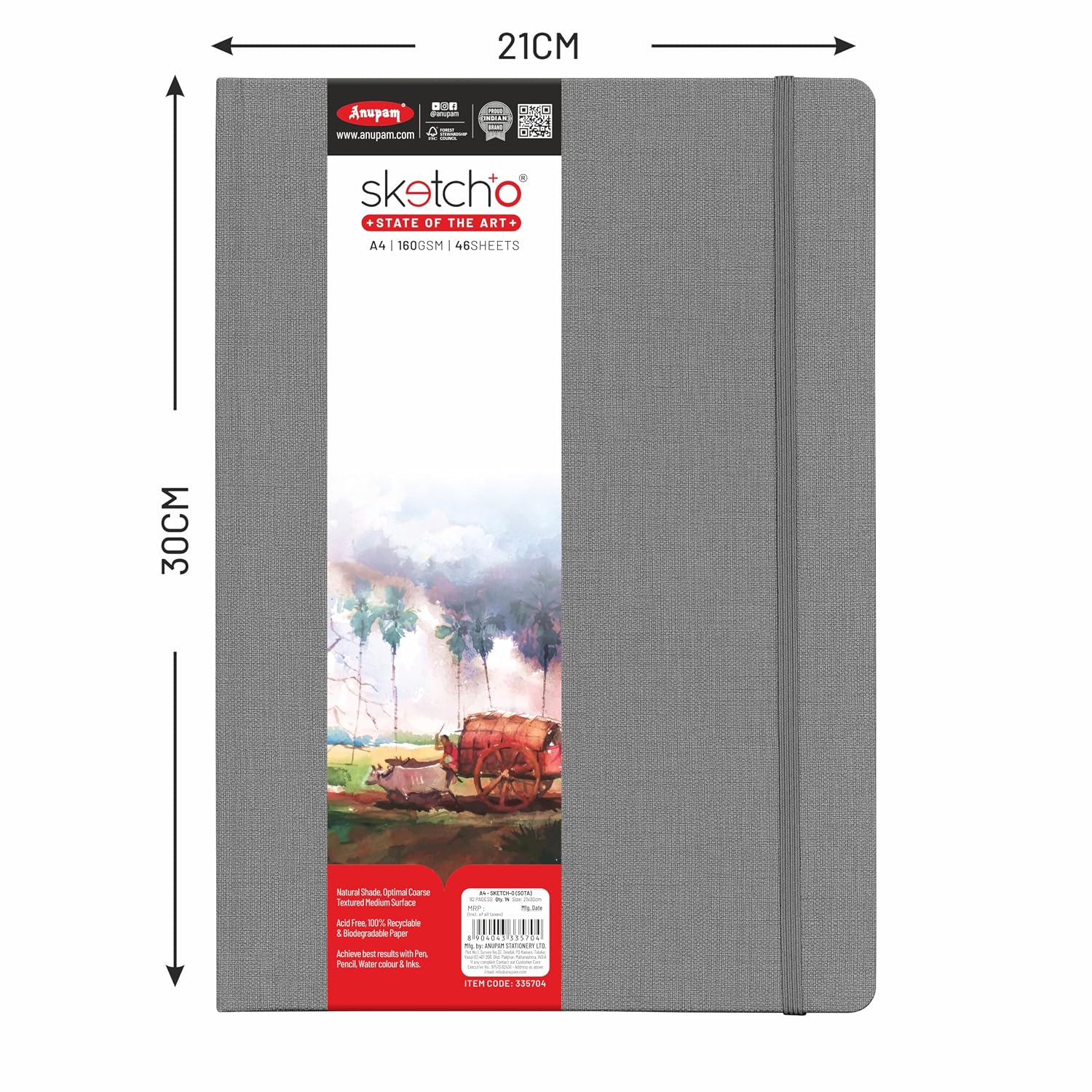 Anupam Sketcho Sota Drawing Book 100% Recycled Hardbound Cove Book - 160 GSM Acid Free 46 Sheets / 92 Pages