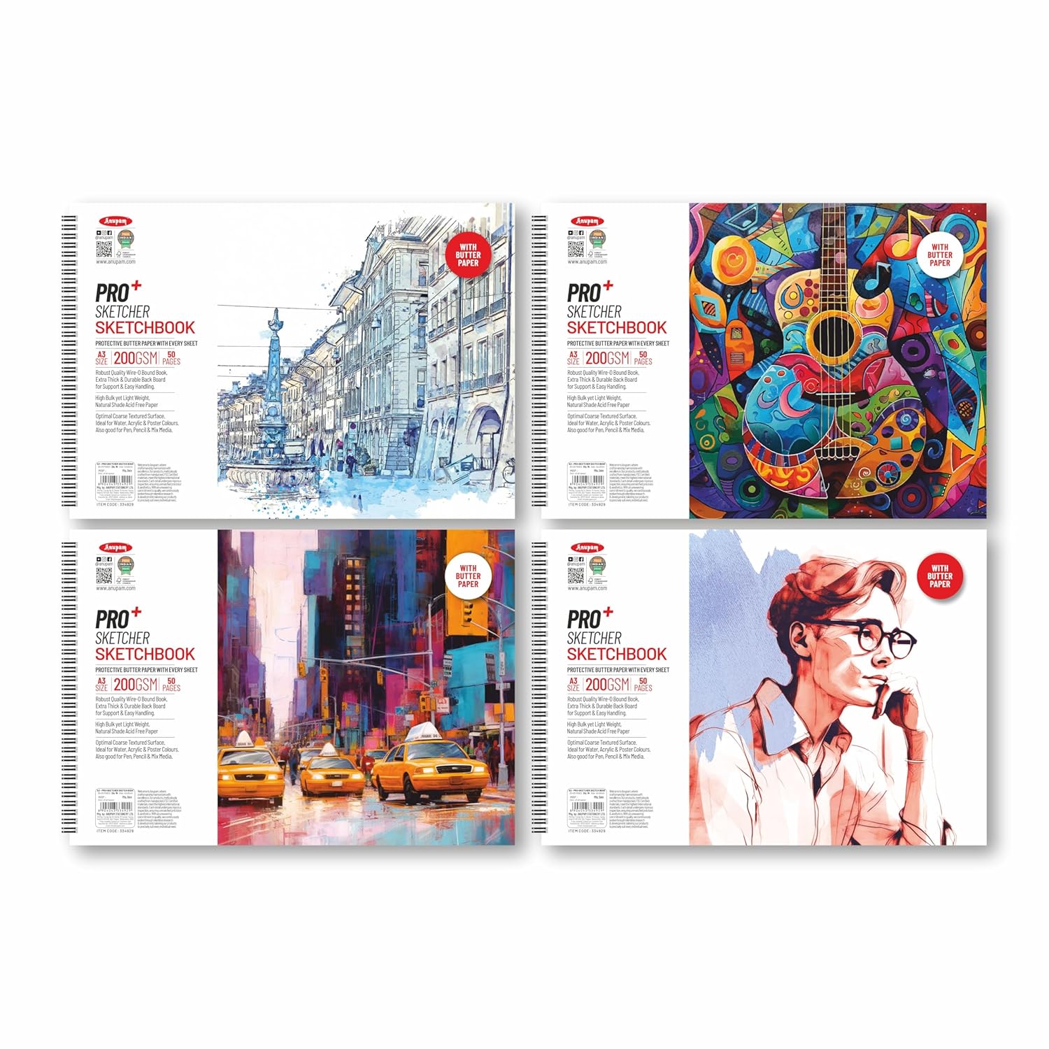 Anupam Pro Sketcher Drawing Book with Butter Paper Pages Size Spiral-Bound Sketchpad 200 GSM for Artists, Kids & Professionals (25 Sheets, 50 Pages)