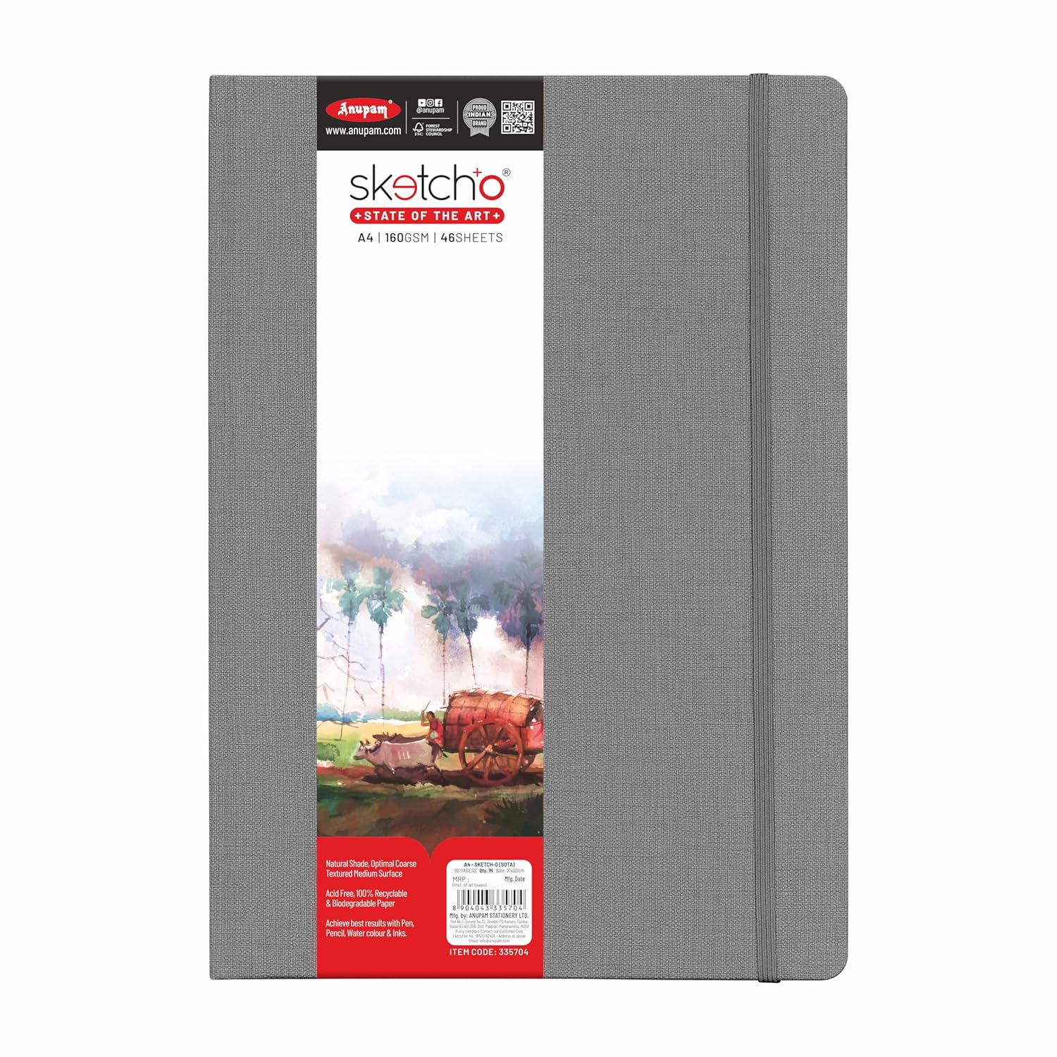 Anupam Sketcho Sota Drawing Book 100% Recycled Hardbound Cove Book - 160 GSM Acid Free 46 Sheets / 92 Pages