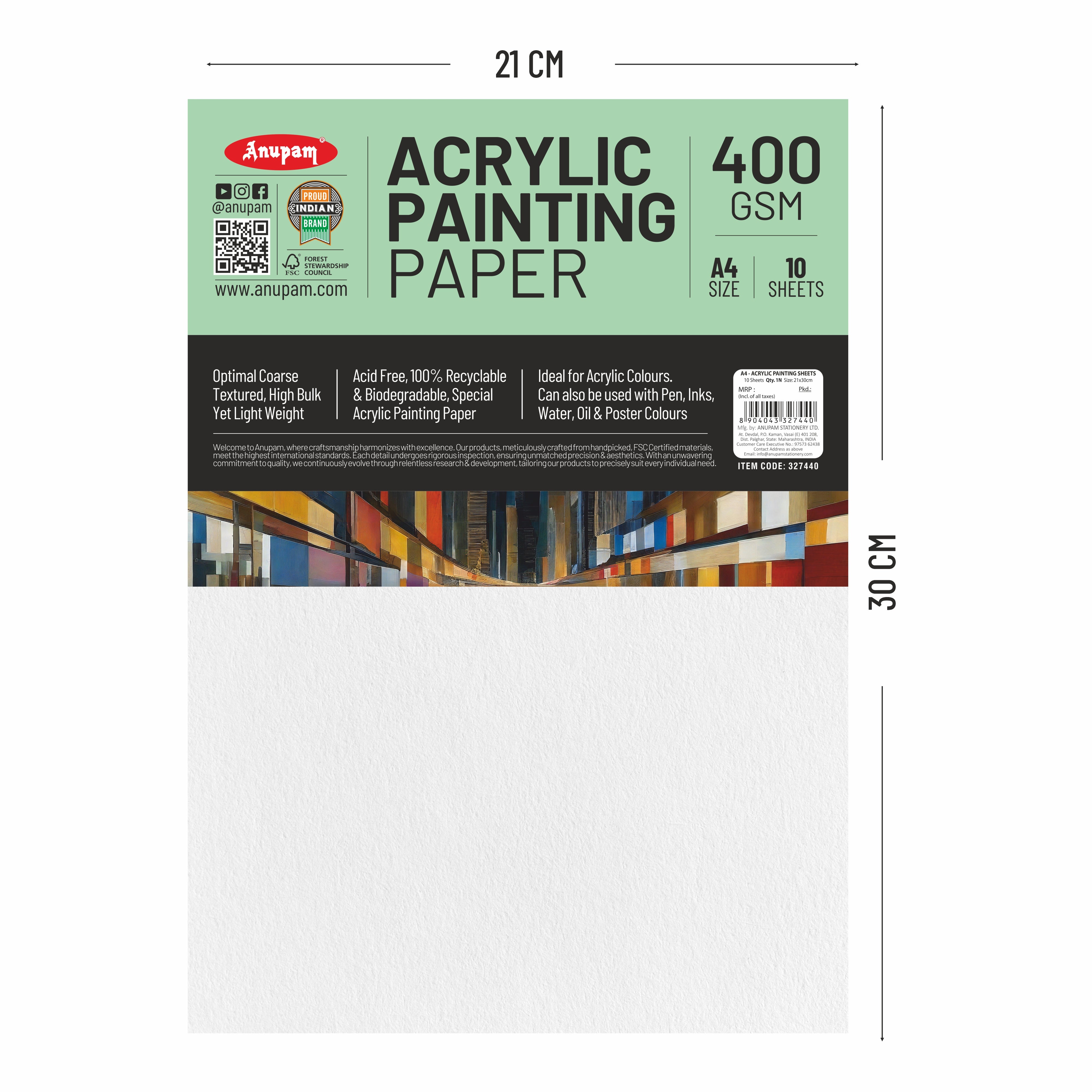 Anupam Acrylic Paper-Acid Free-pH Neutral-400 GSM