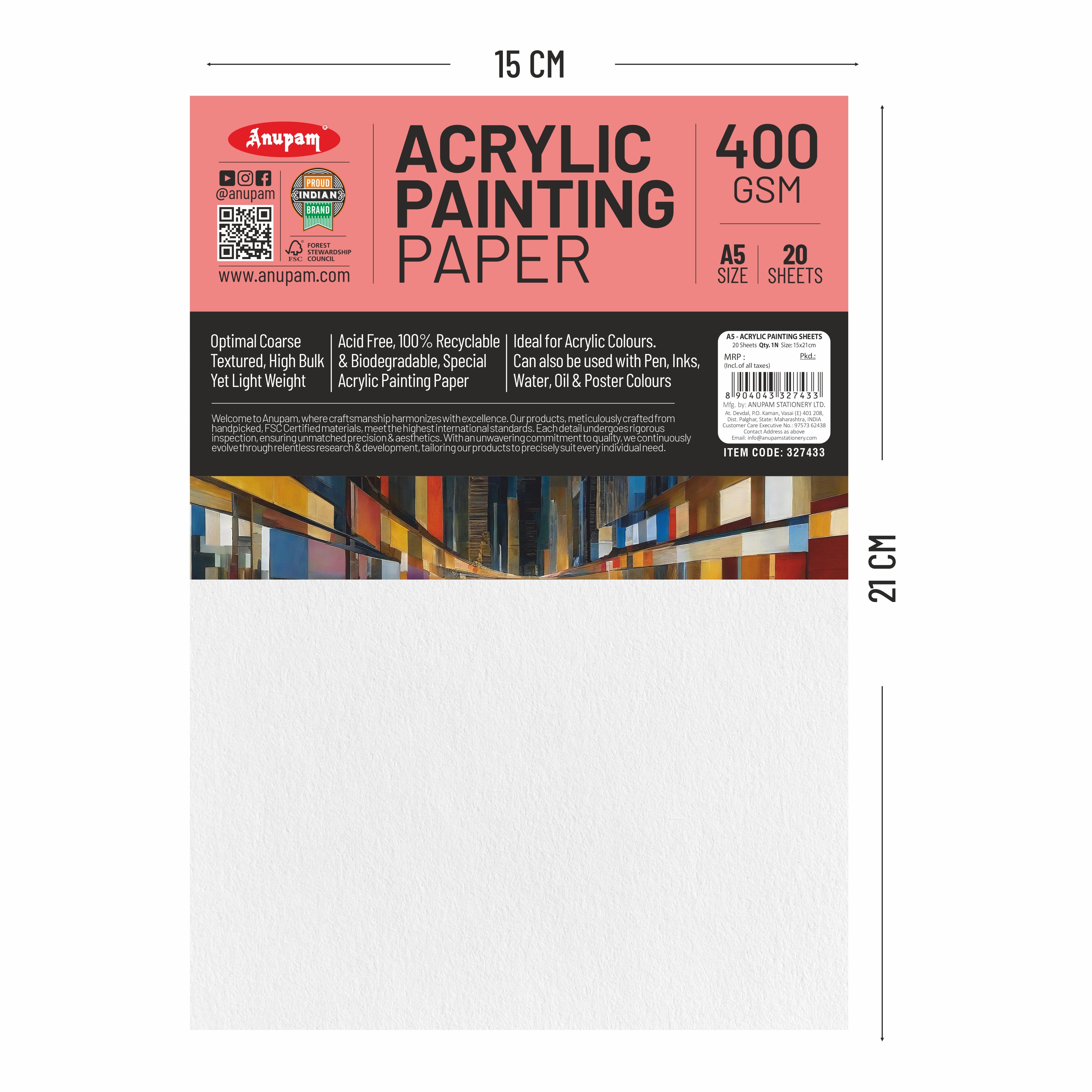 Anupam Acrylic Paper-Acid Free-pH Neutral-400 GSM