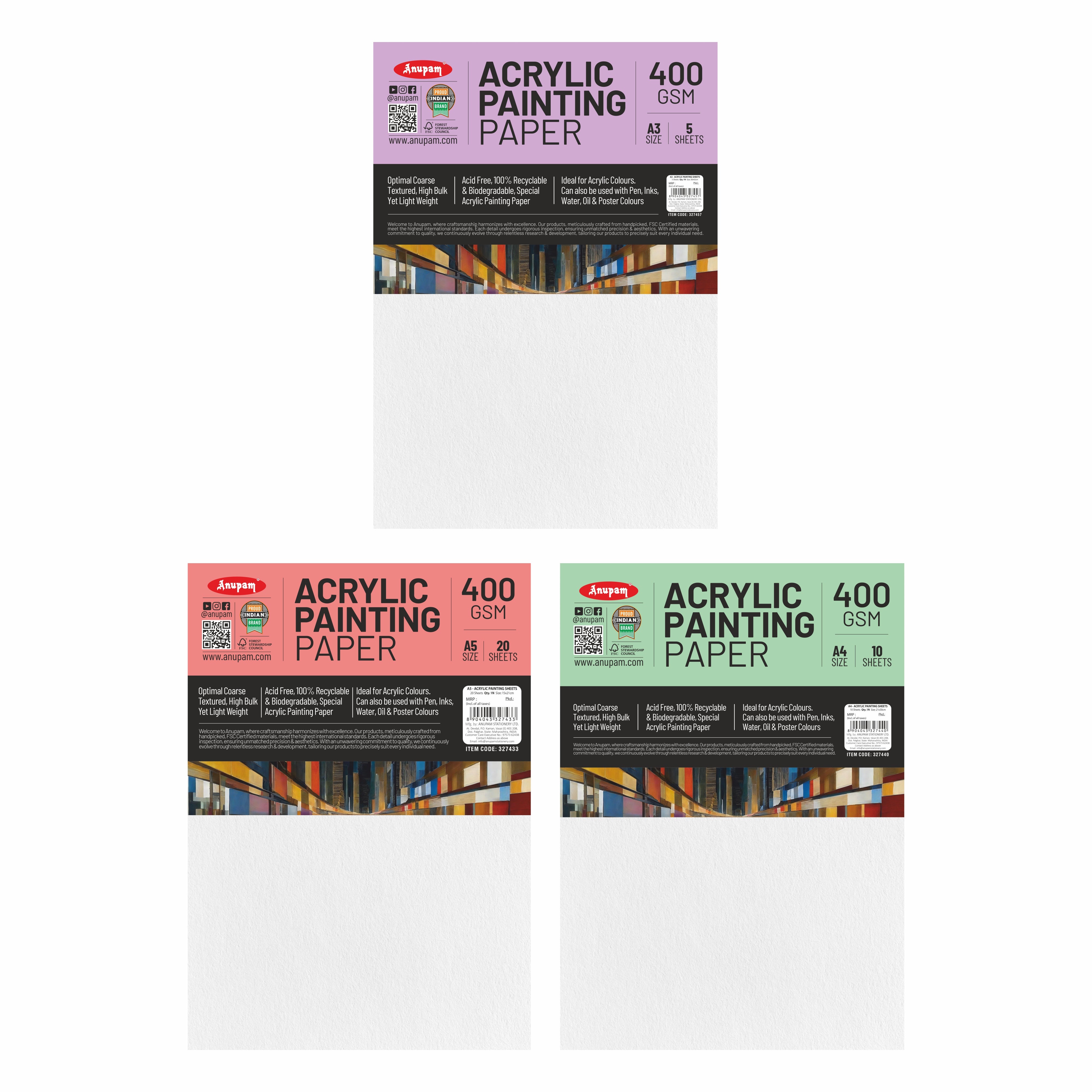 Anupam Acrylic Paper-Acid Free-pH Neutral-400 GSM