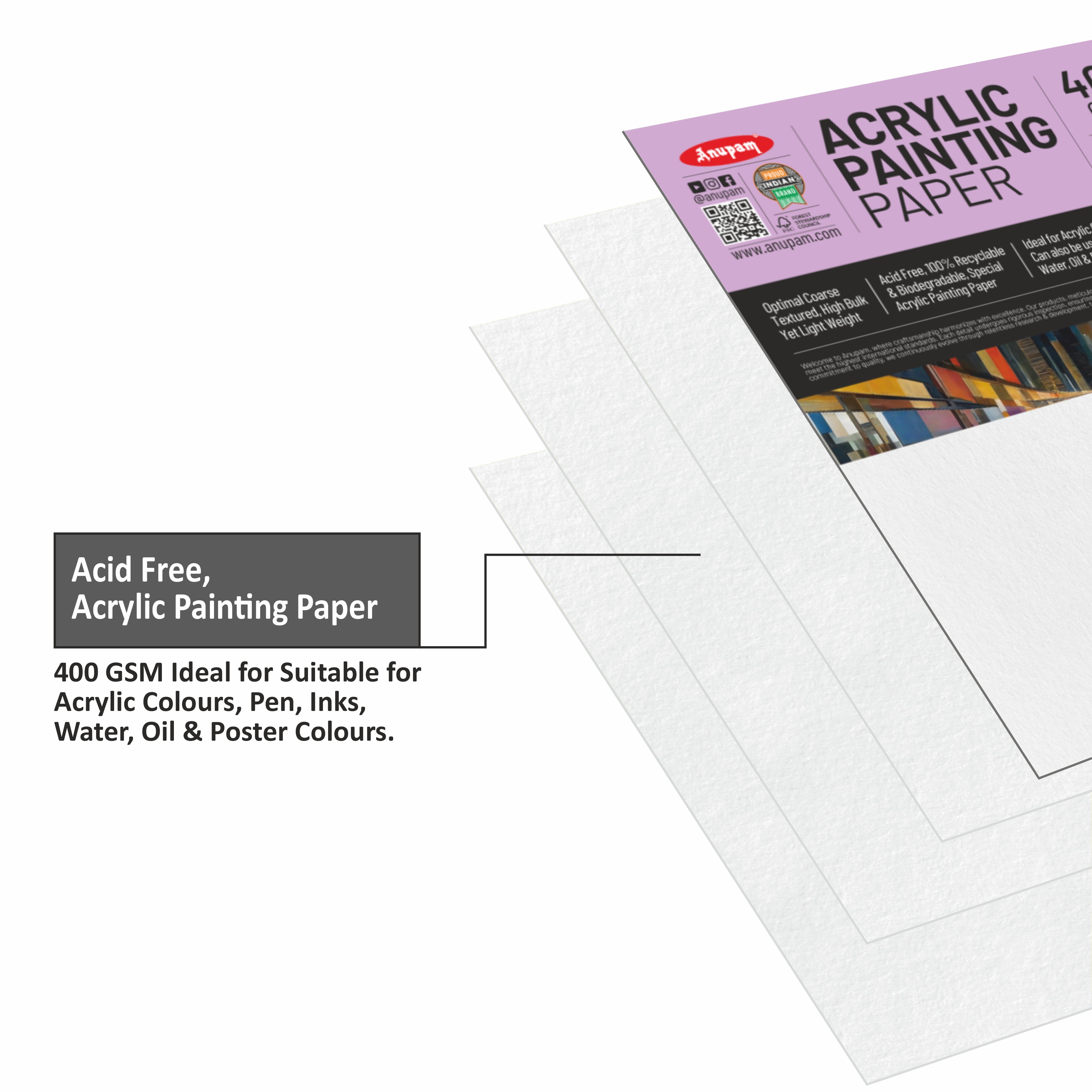 Anupam Acrylic Paper-Acid Free-pH Neutral-400 GSM