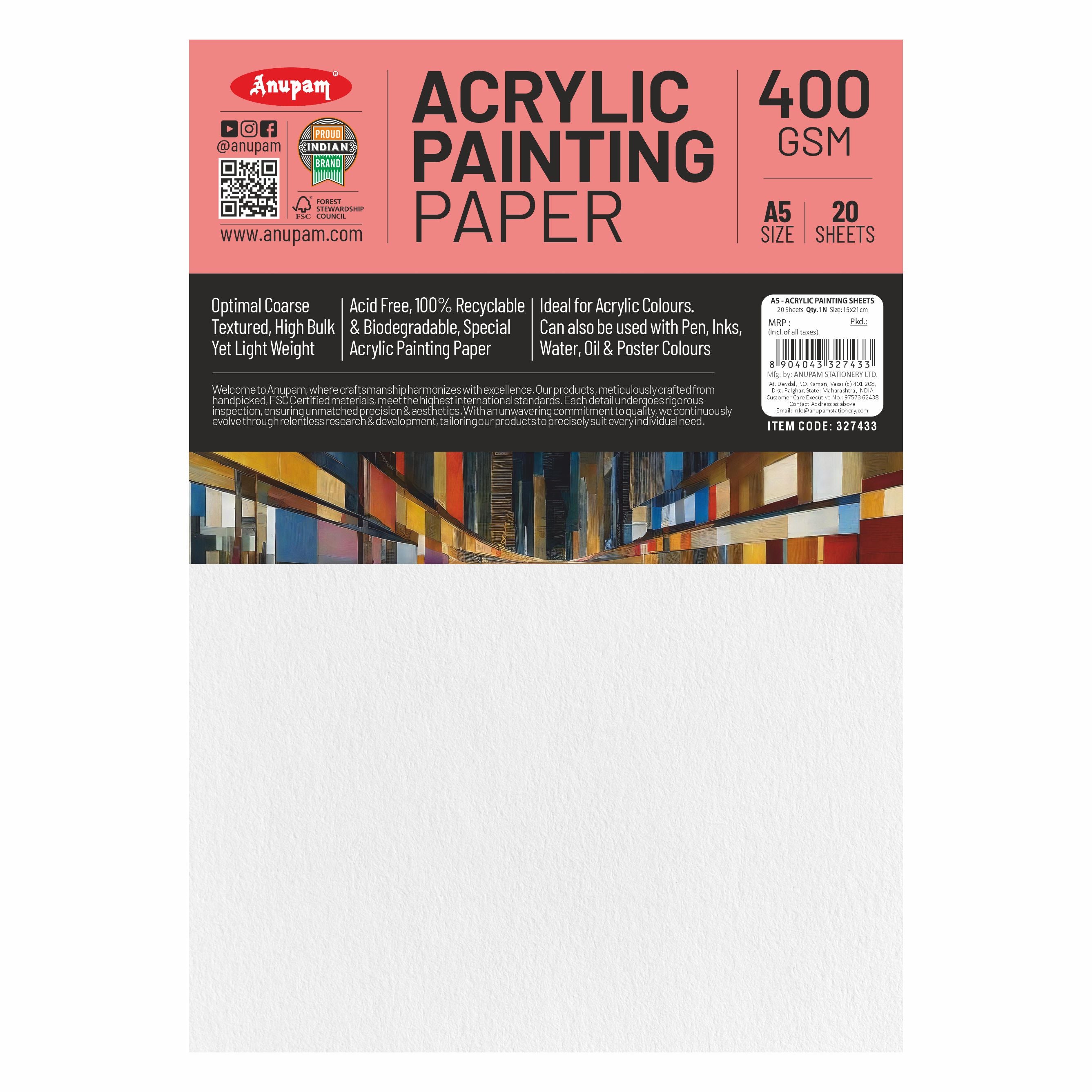 Anupam Acrylic Paper-Acid Free-pH Neutral-400 GSM