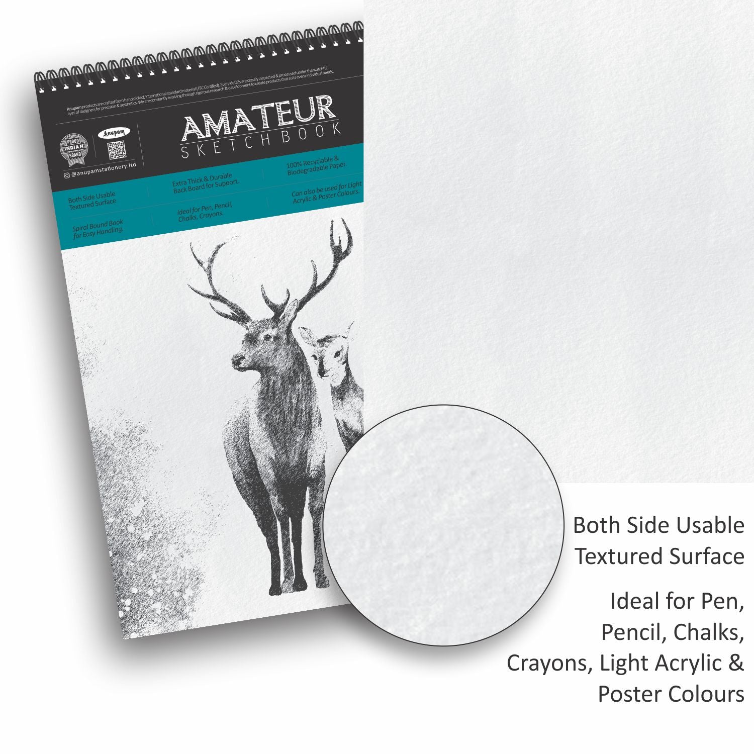 Anupam Amateur Sketchbook -Soft Bound-Cartridge Paper-Wireo Book-100GSM