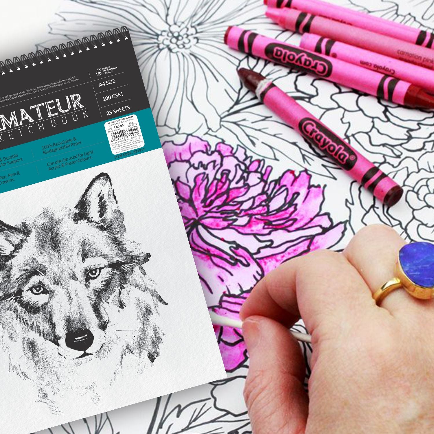 Anupam Amateur Sketchbook -Soft Bound-Cartridge Paper-Wireo Book-100GSM